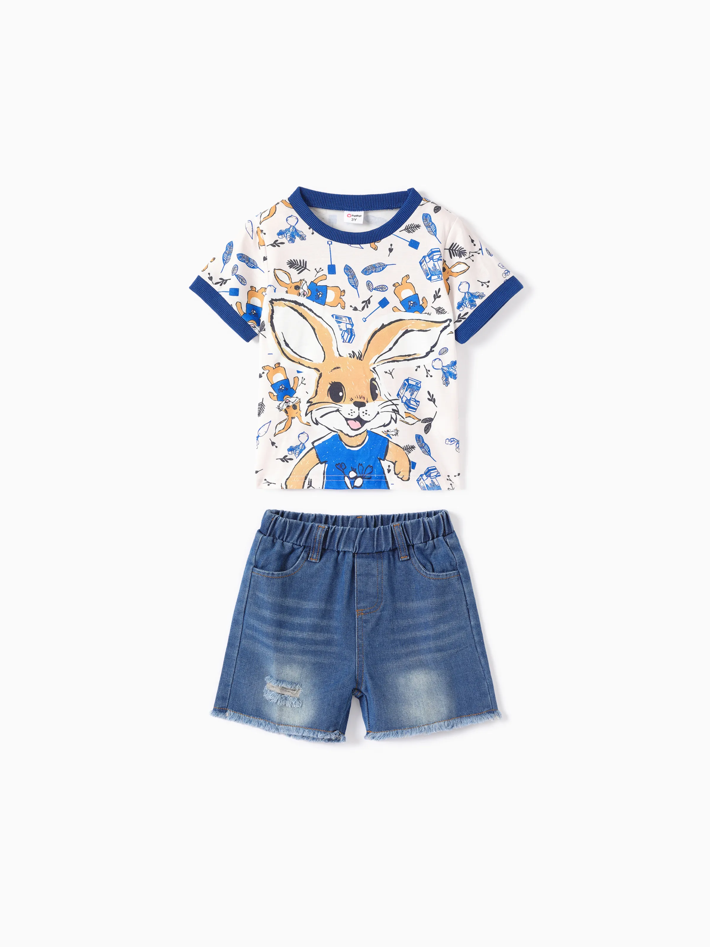 Easter Toddler Boy 2pcs Set with Childlike Animal Pattern and Hole DENIMBLUE