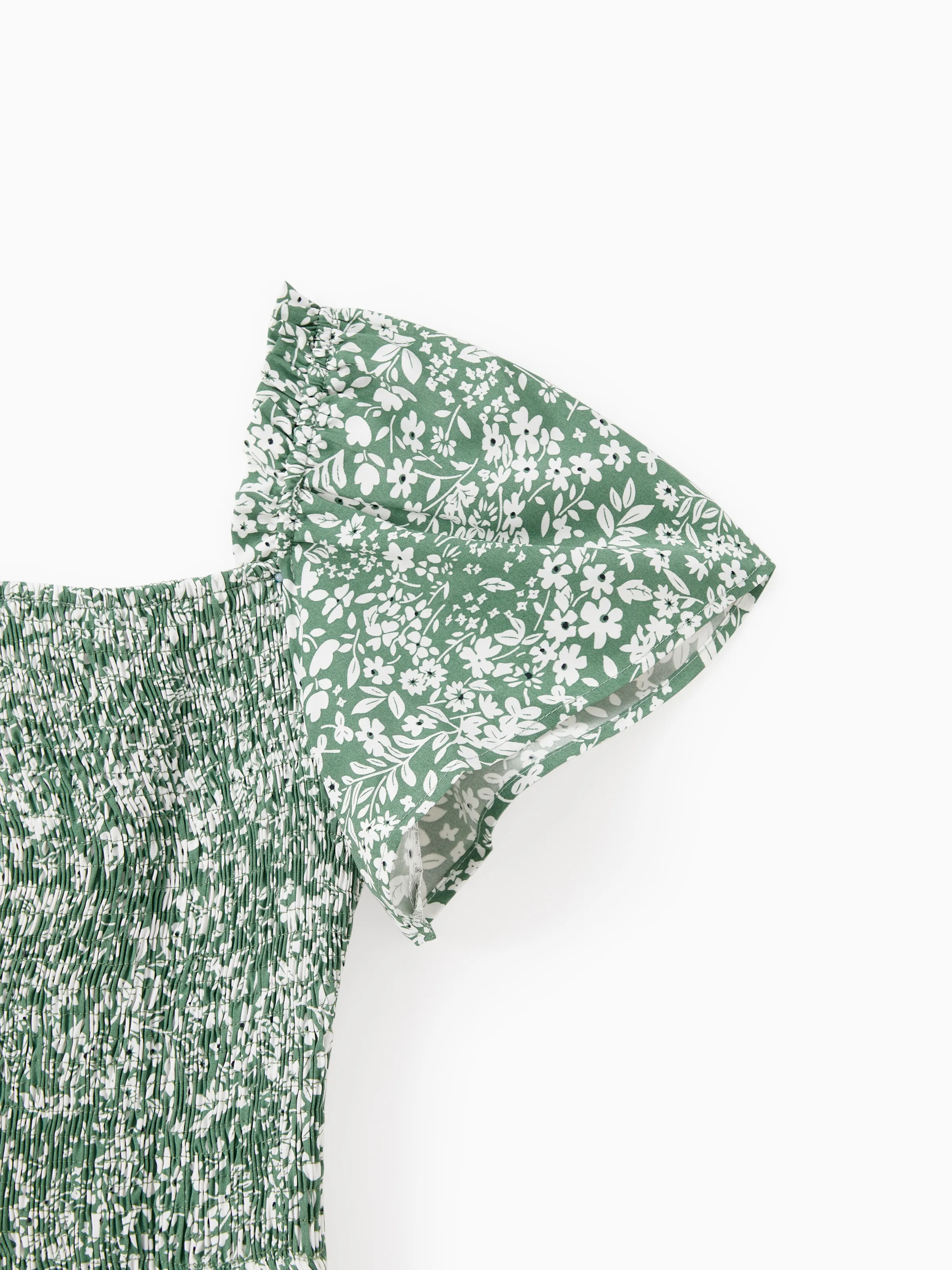 Elegant Broken Flower Matching Outfits for Family, Smocking Design, Medium Thickness Green - Image 7