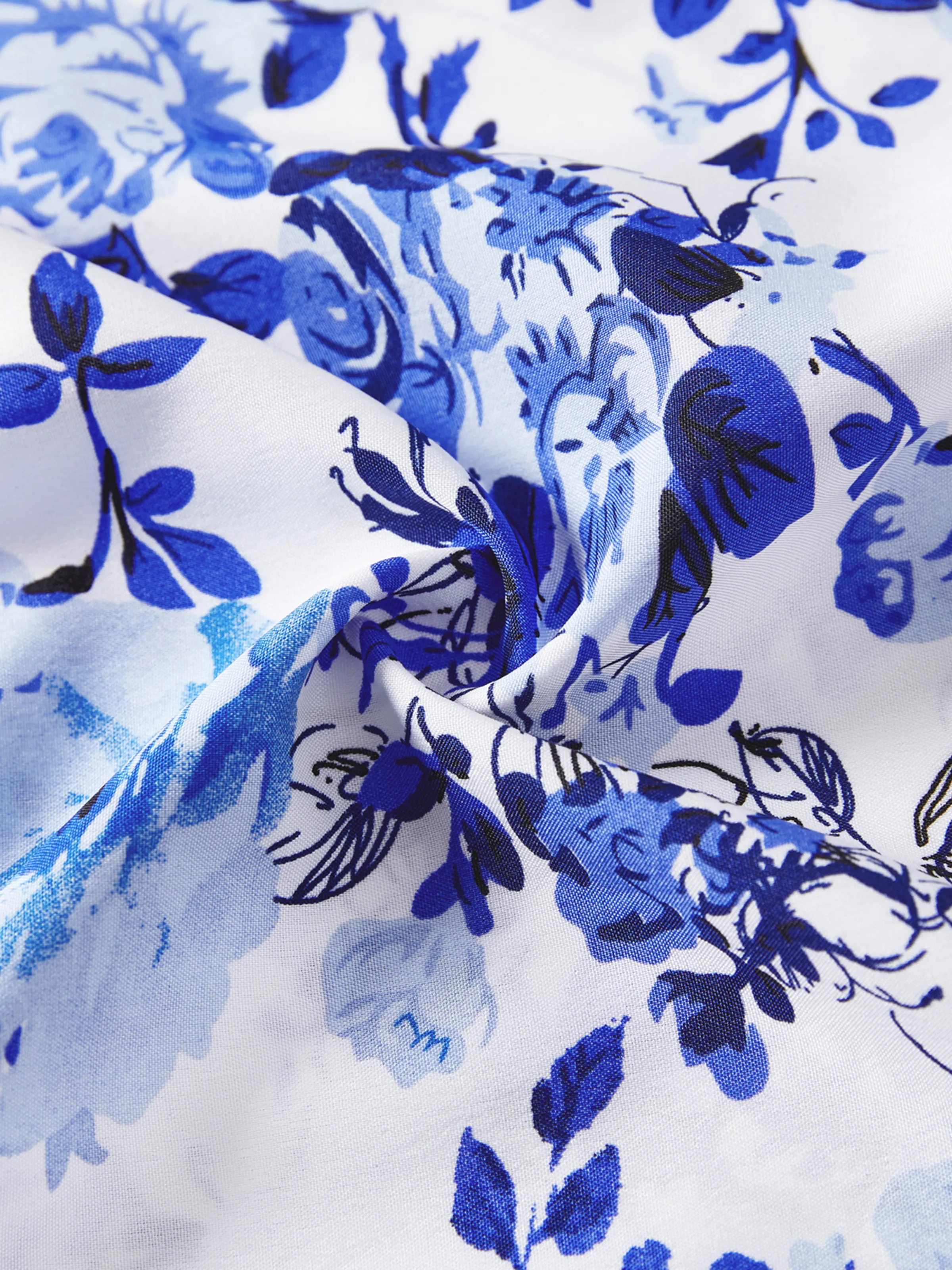 Family Matching Floral Print Short-sleeve Shirt or Tie Waist Dress Set Blue - Image 7