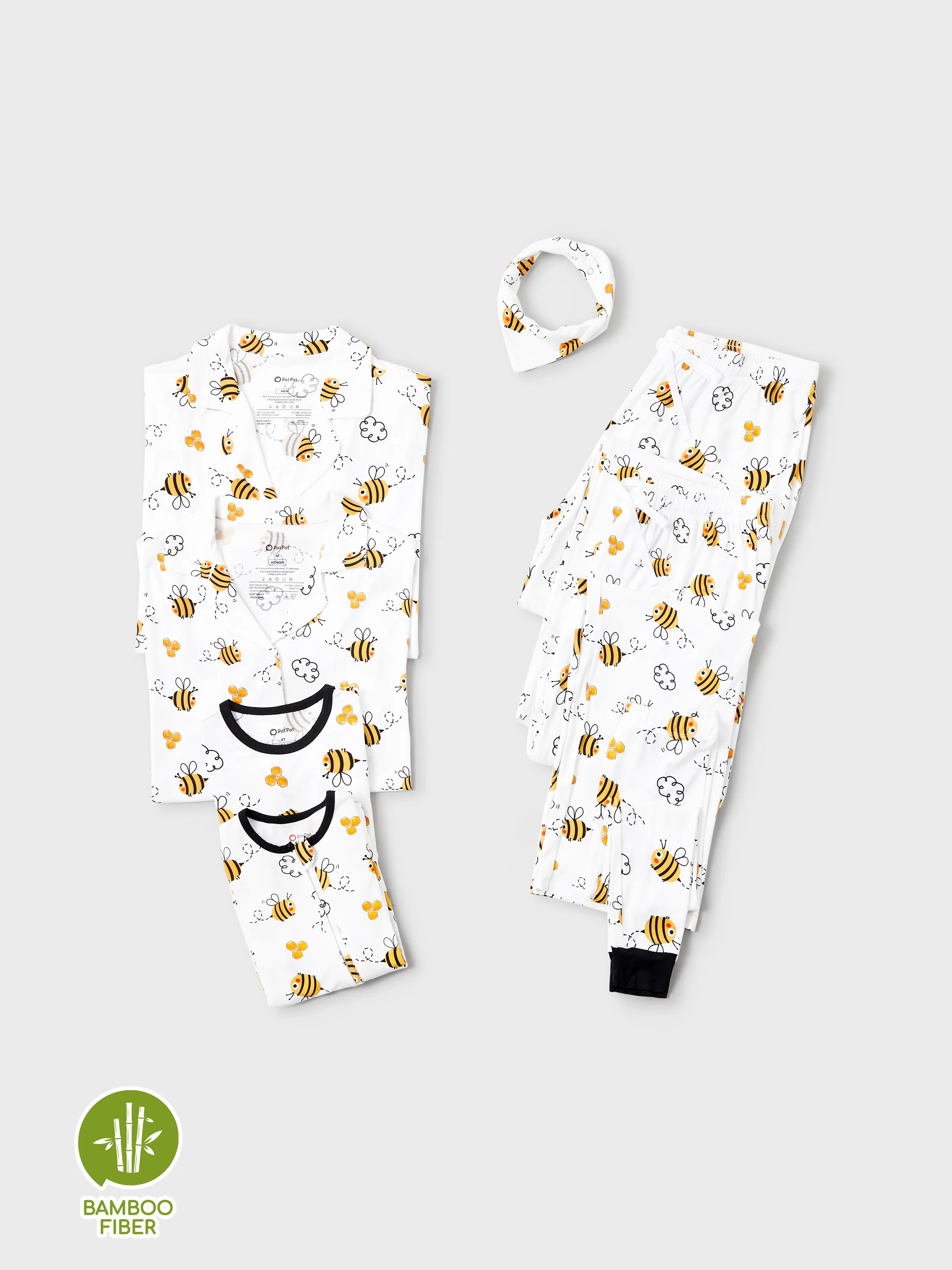 Family Matching Bamboo Pajamas Soft Bamboo Viscose PJs for Men Women Kids Toddler, Cute Bee Print Sleepwear with Short Sleeve Top and Long Pants White - Image 2