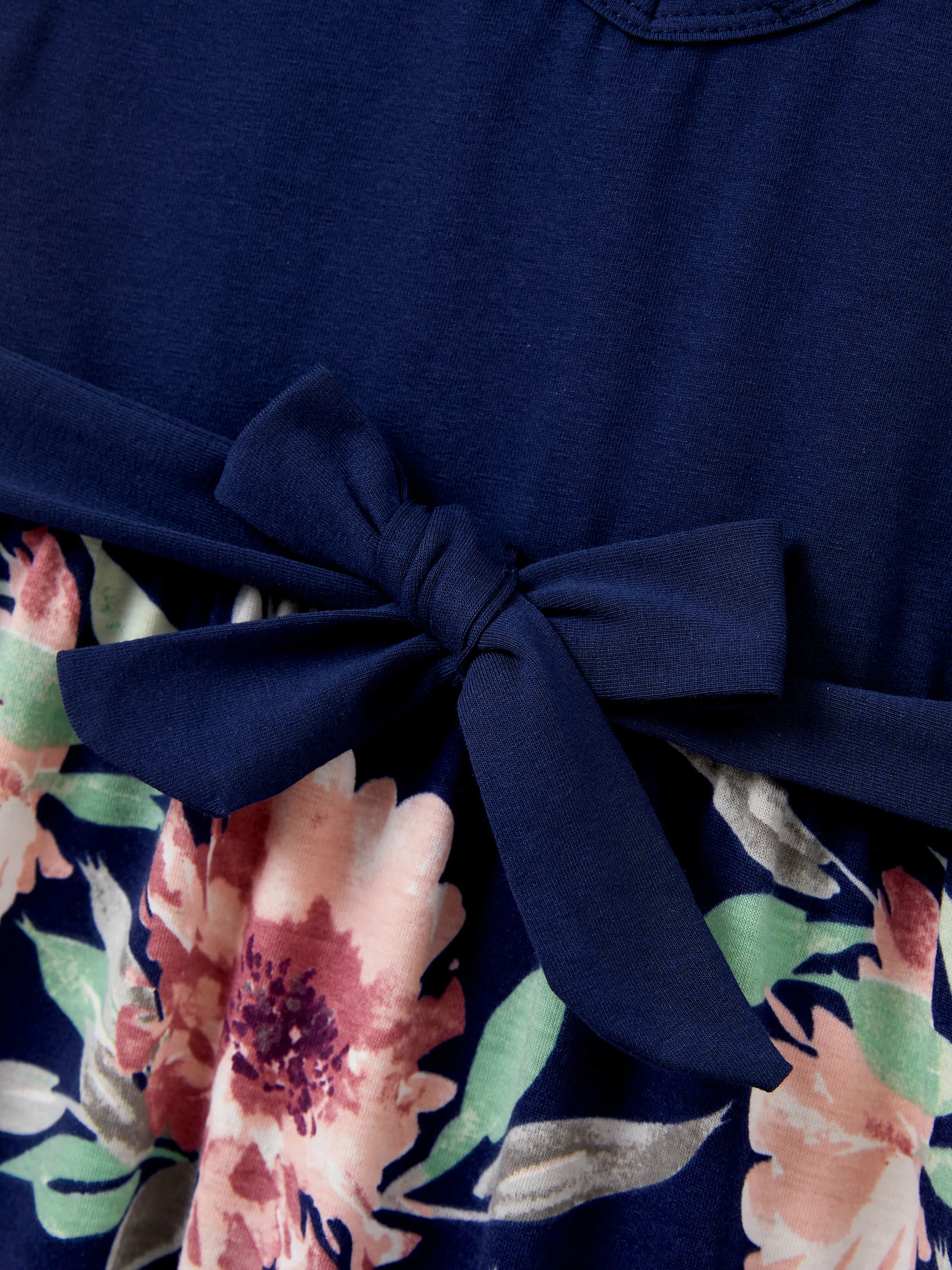 Family Matching Blue Cotton Tee and Flora Splicing Tank Top Dress Sets Deep Blue - Image 11