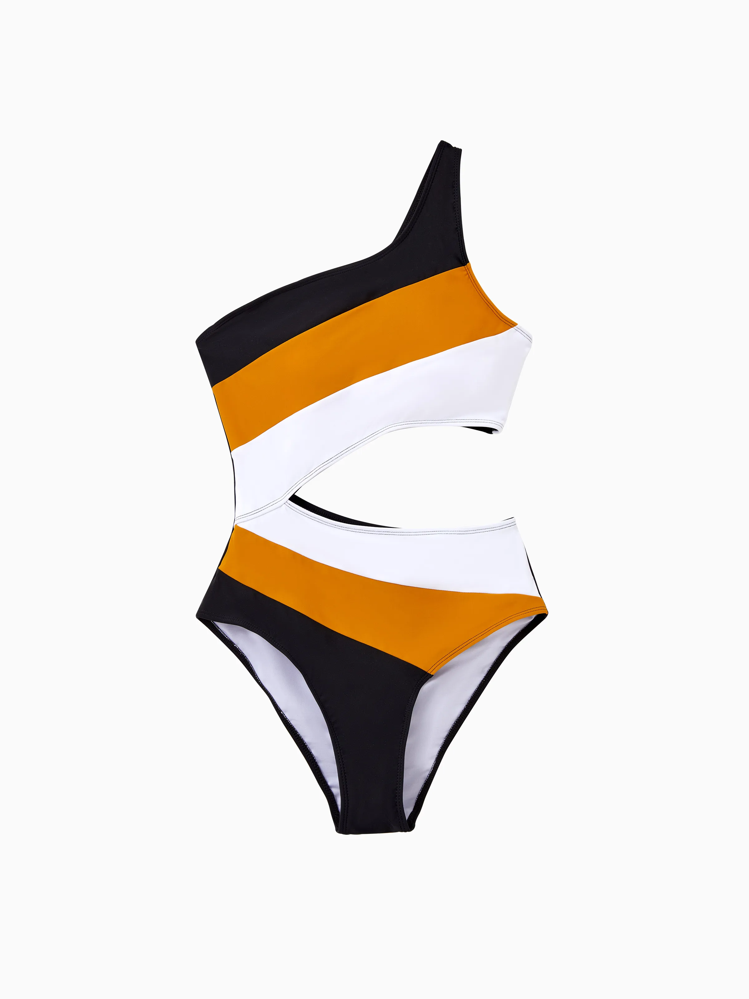 Family Matching Colorblock Swim Trunks Shorts or Cut Out Waist One-Shoulder One-piece Swimsuit Multi-color - Image 3