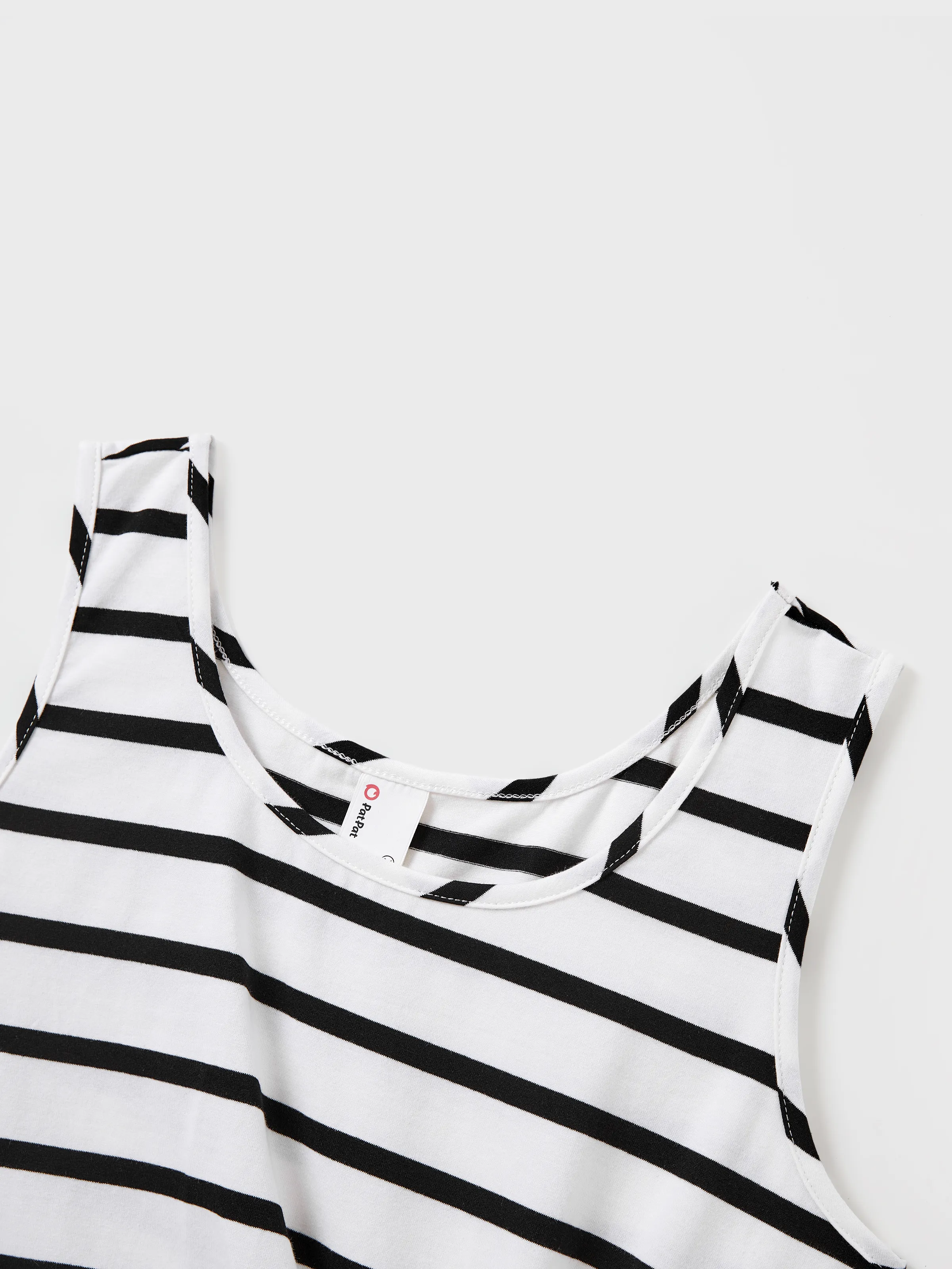 Family Matching Cotton Set Black and White Stripe T-shirt or Strap Bodycon Dress Black+White - Image 5