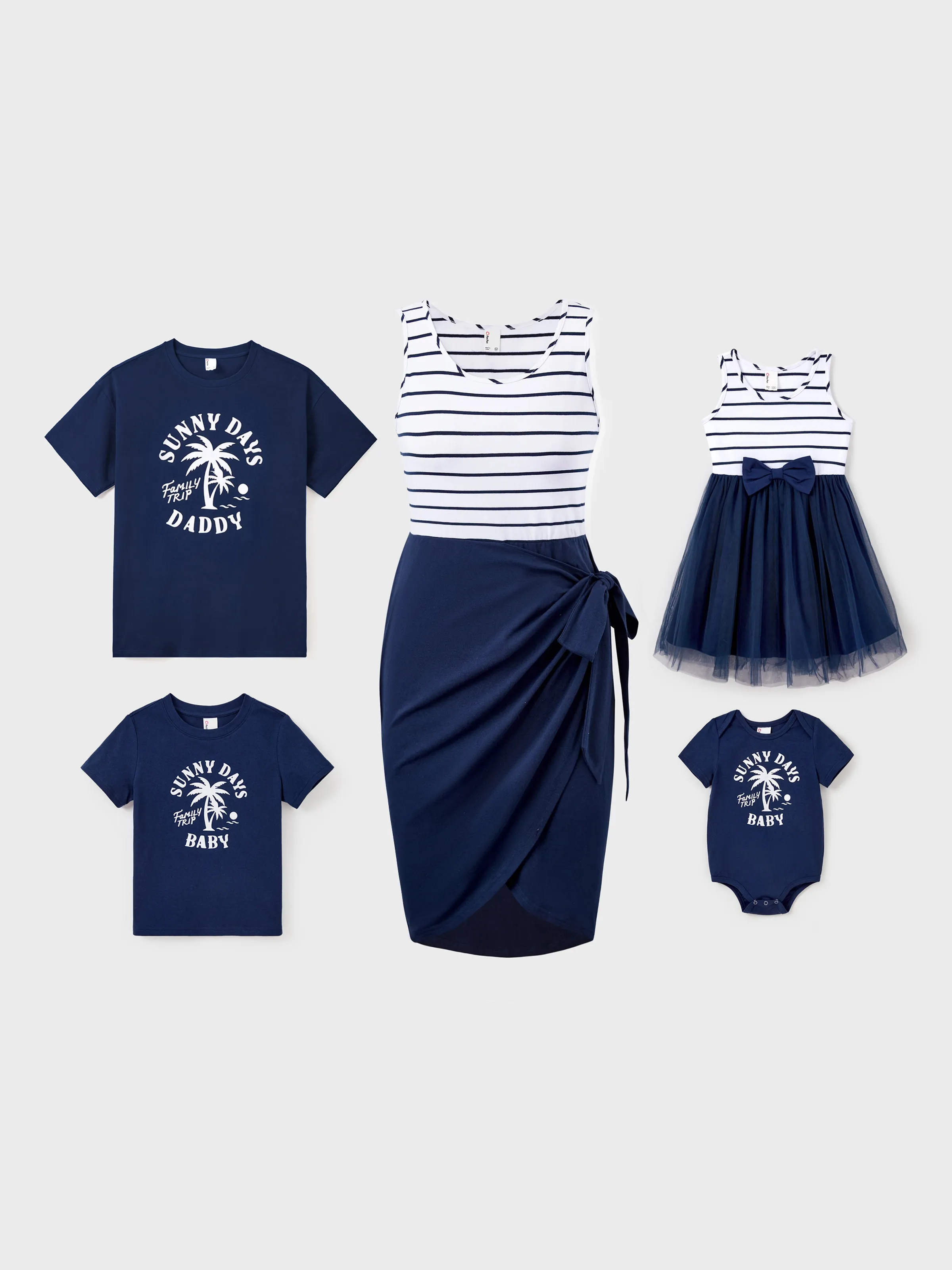 Family Matching Cotton T-Shirt & Dress Set – Sunny Days Palm Print for Dad, Mom, Baby & Toddler, Perfect for Summer Vacations & Family Outings Tibetan blue - Image 2