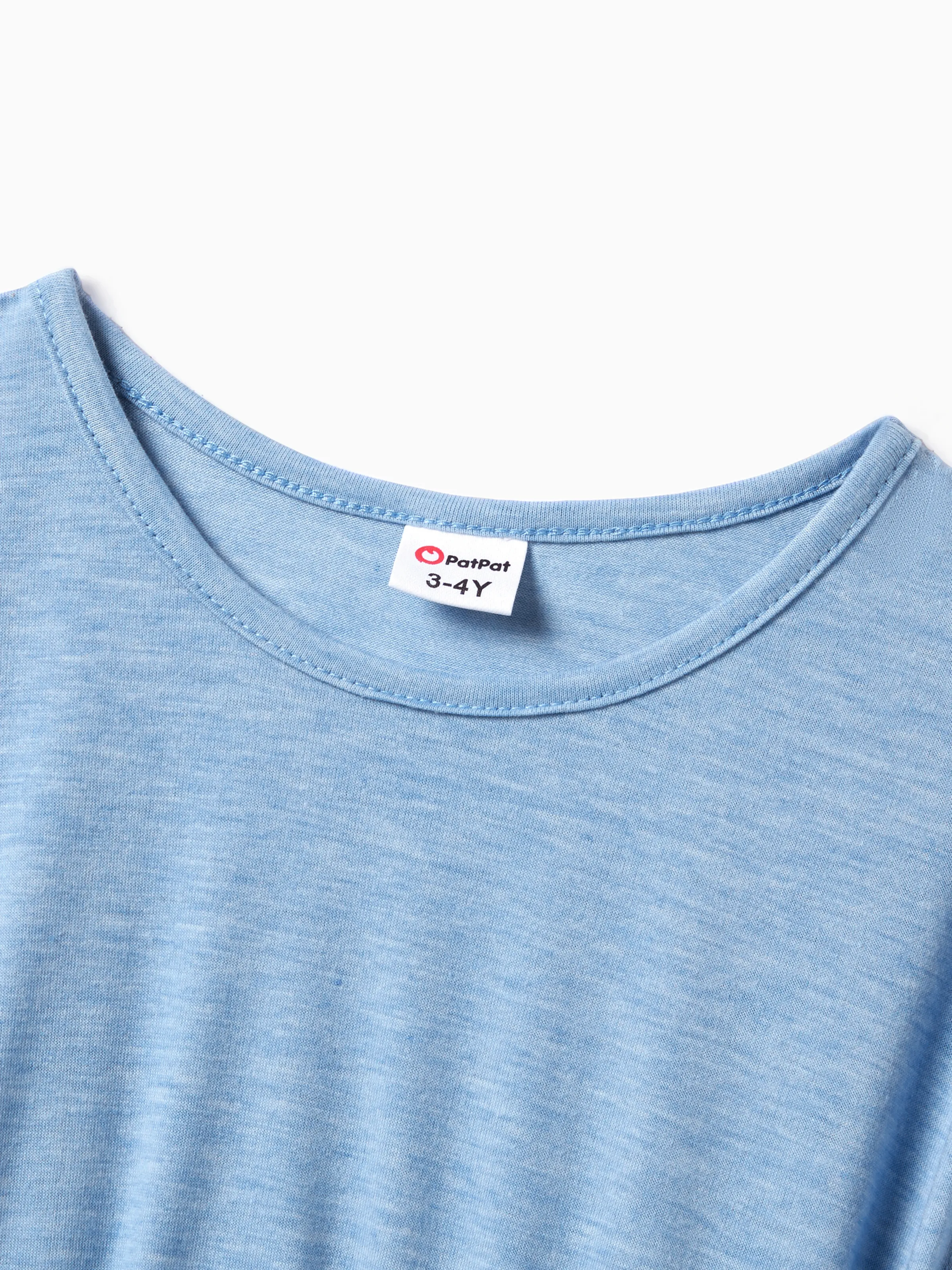 Family Matching Floral Colorblock T-Shirt and Quarter Button Belted Spliced A-Line Dress Sets lightskyblue - Image 10