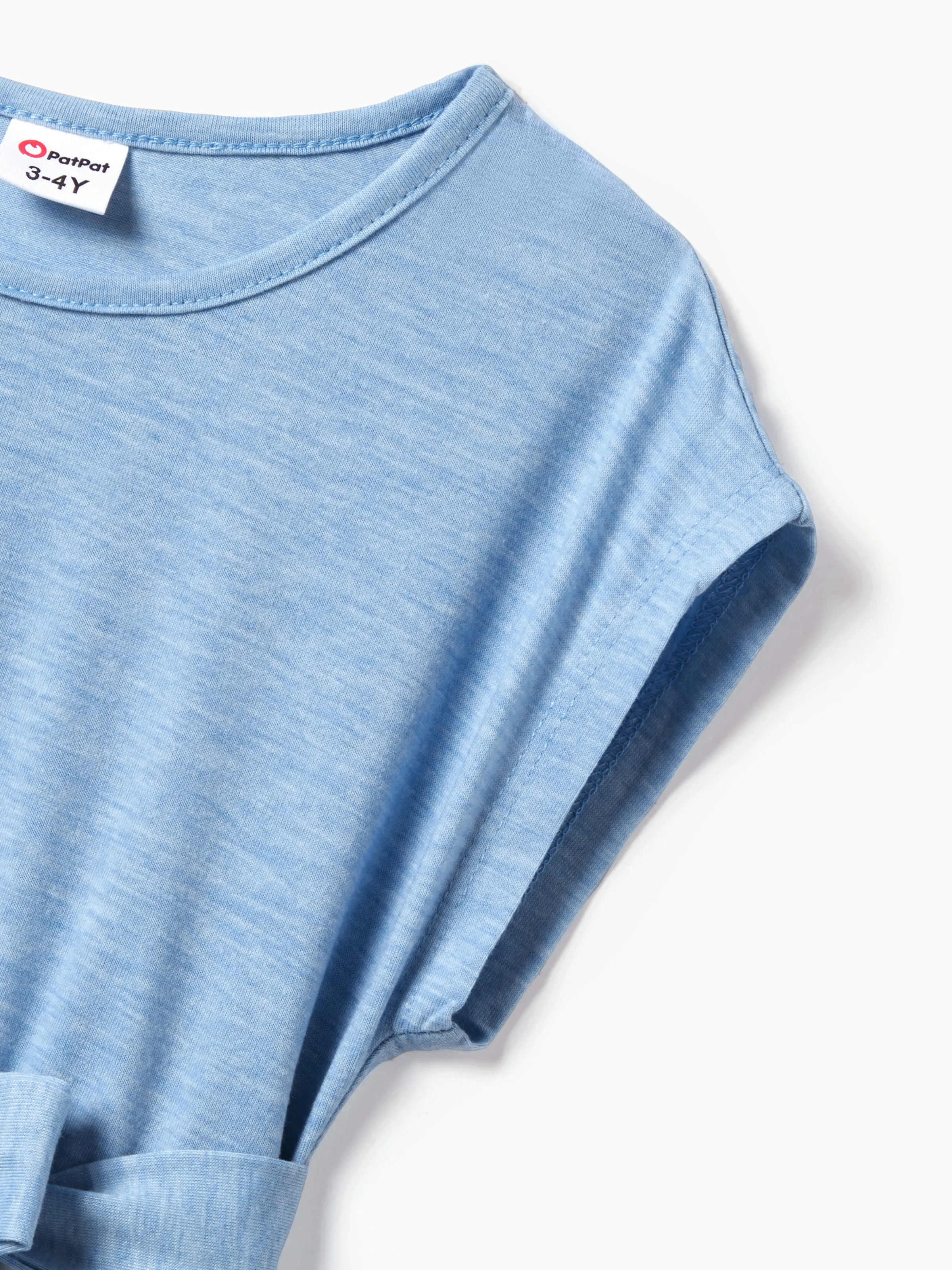 Family Matching Floral Colorblock T-Shirt and Quarter Button Belted Spliced A-Line Dress Sets lightskyblue - Image 11