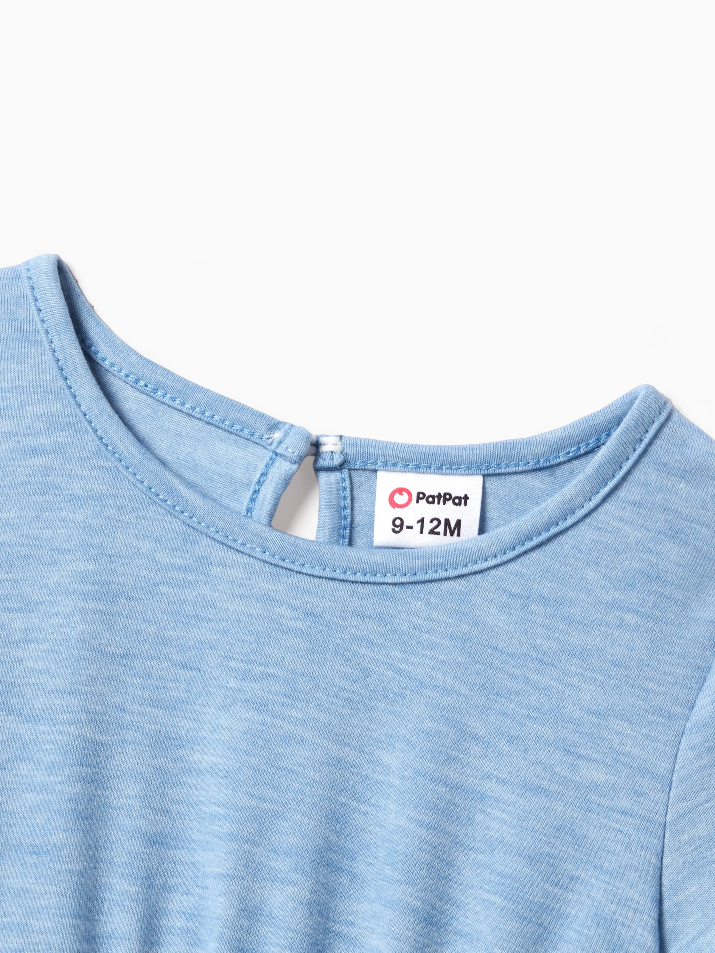 Family Matching Floral Colorblock T-Shirt and Quarter Button Belted Spliced A-Line Dress Sets lightskyblue - Image 14