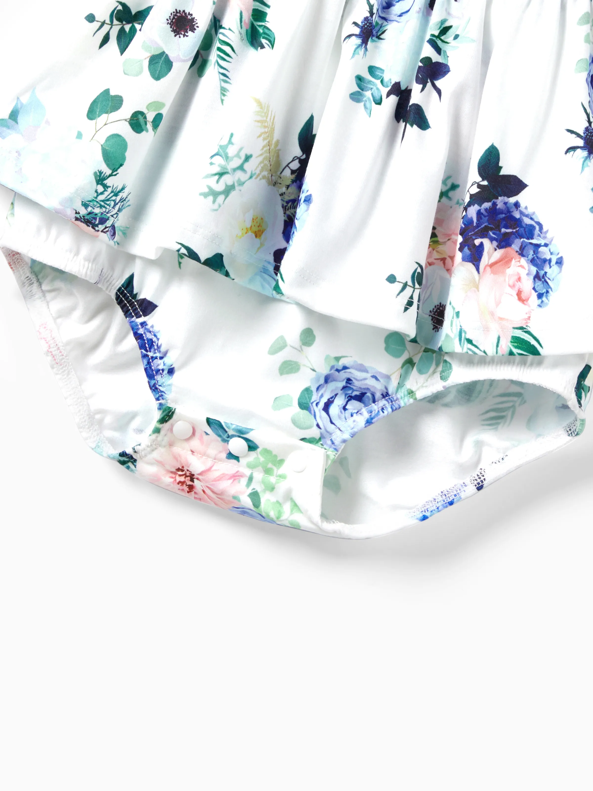 Family Matching Floral Colorblock T-Shirt and Quarter Button Belted Spliced A-Line Dress Sets lightskyblue - Image 15