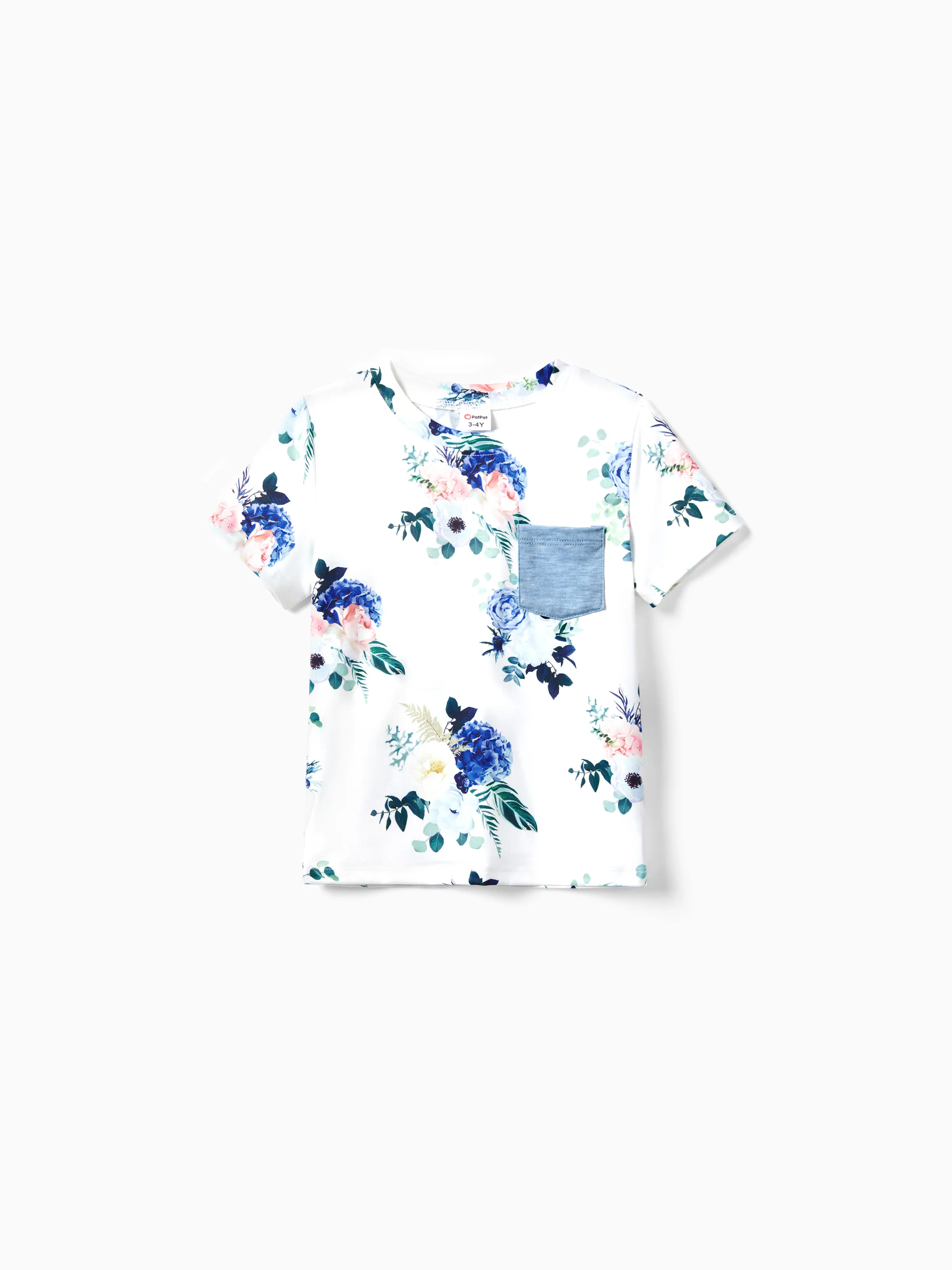 Family Matching Floral Colorblock T-Shirt and Quarter Button Belted Spliced A-Line Dress Sets lightskyblue - Image 17