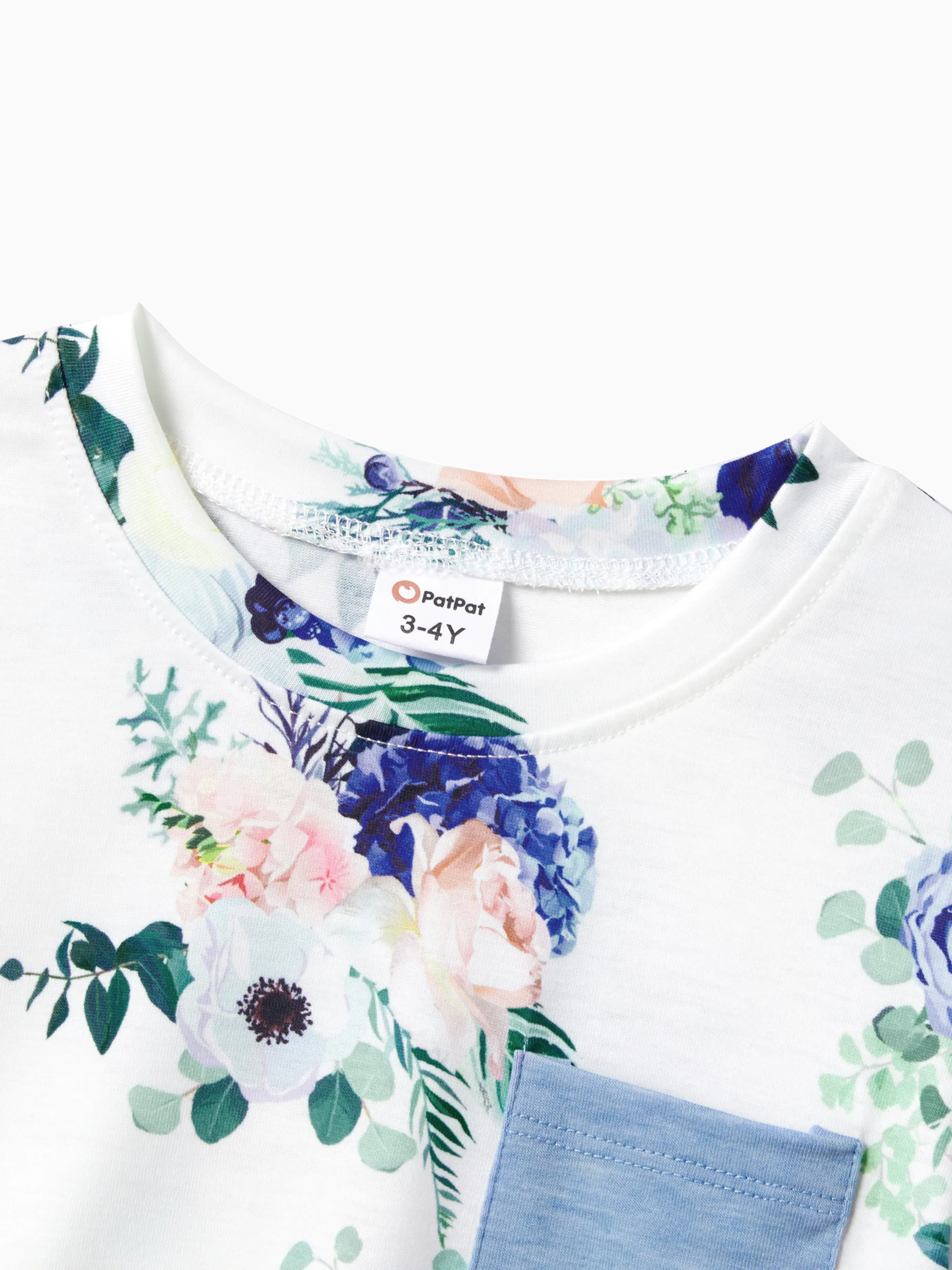 Family Matching Floral Colorblock T-Shirt and Quarter Button Belted Spliced A-Line Dress Sets lightskyblue - Image 18