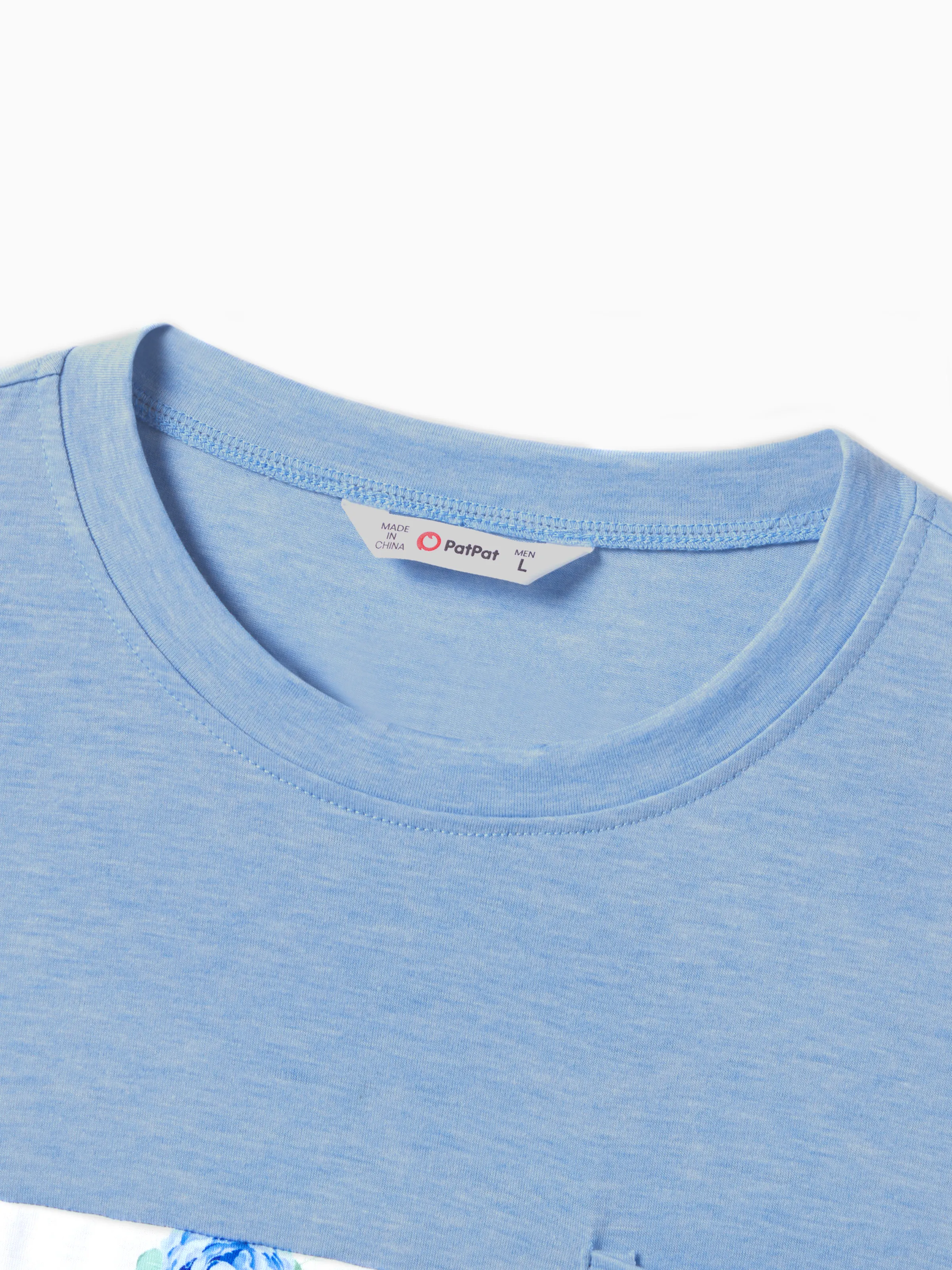 Family Matching Floral Colorblock T-Shirt and Quarter Button Belted Spliced A-Line Dress Sets lightskyblue - Image 22