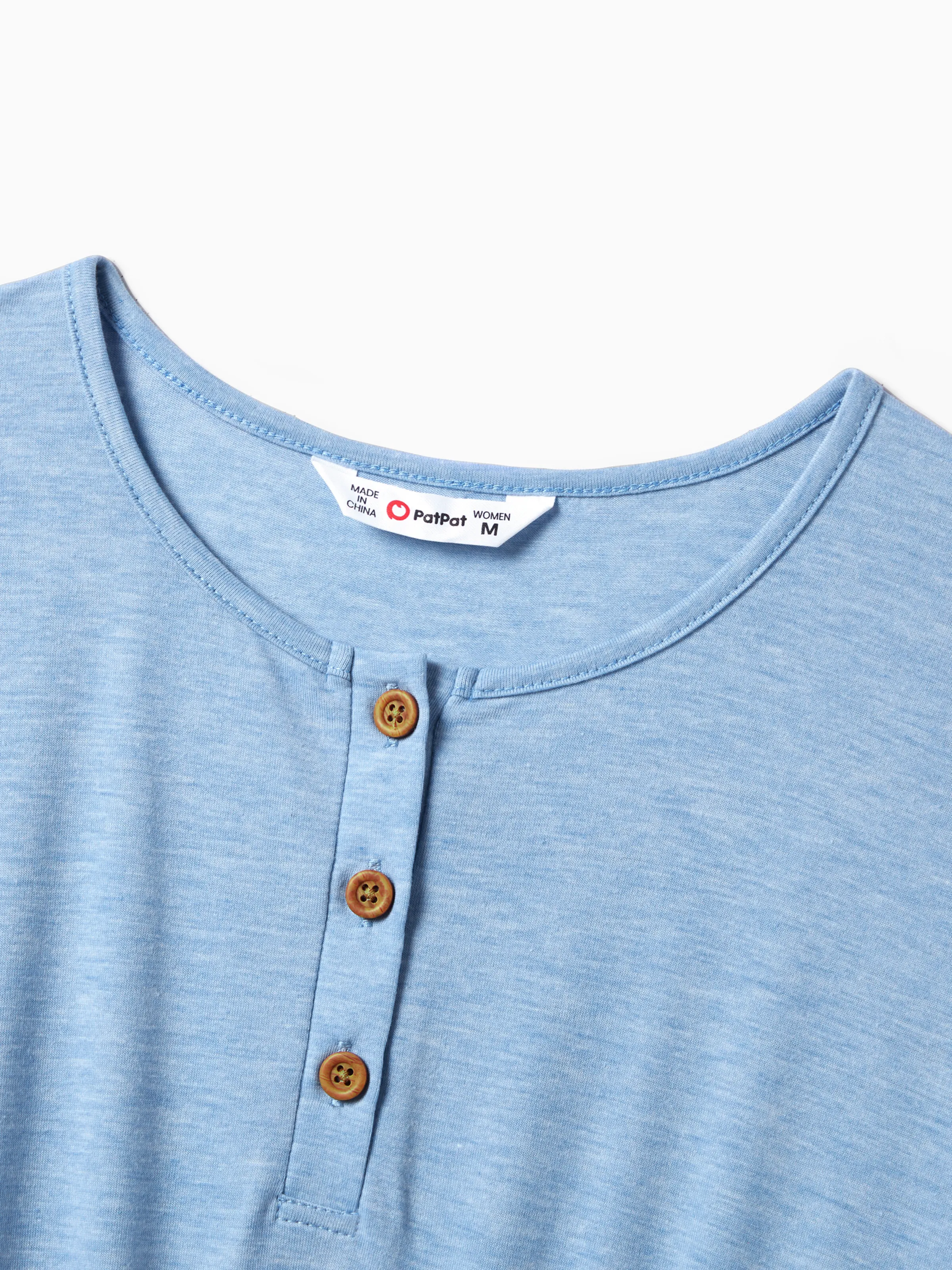 Family Matching Floral Colorblock T-Shirt and Quarter Button Belted Spliced A-Line Dress Sets lightskyblue - Image 5