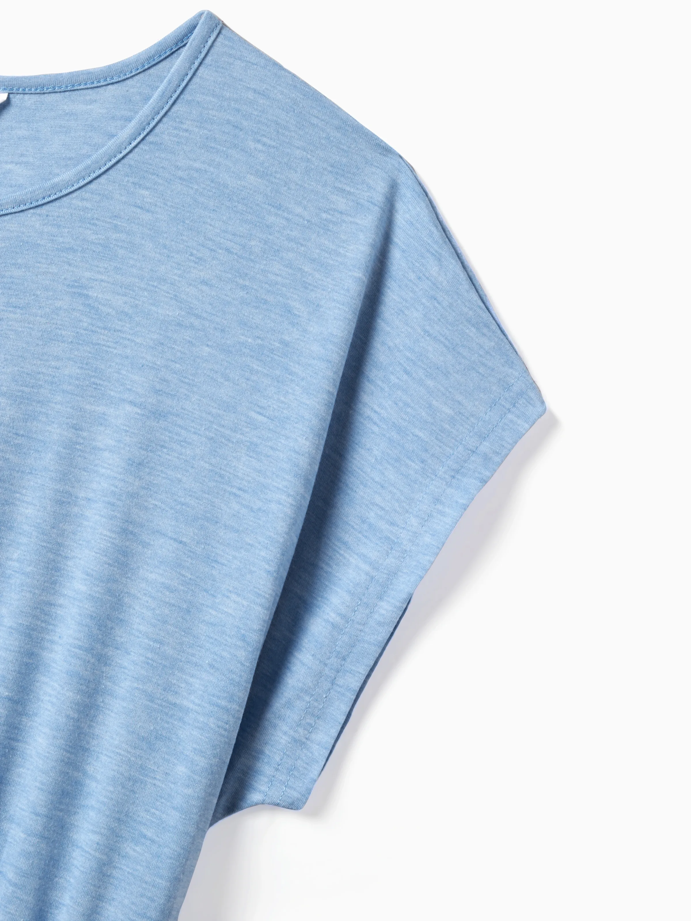 Family Matching Floral Colorblock T-Shirt and Quarter Button Belted Spliced A-Line Dress Sets lightskyblue - Image 6