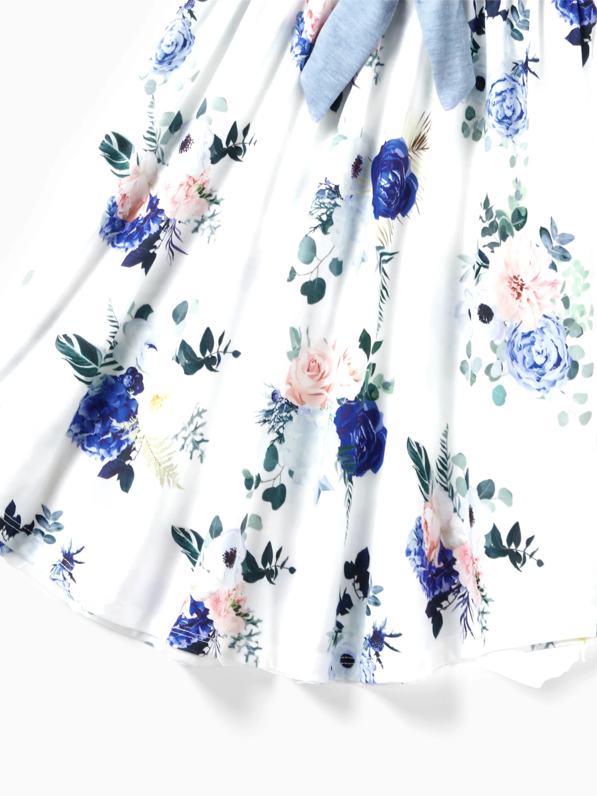 Family Matching Floral Colorblock T-Shirt and Quarter Button Belted Spliced A-Line Dress Sets lightskyblue - Image 8