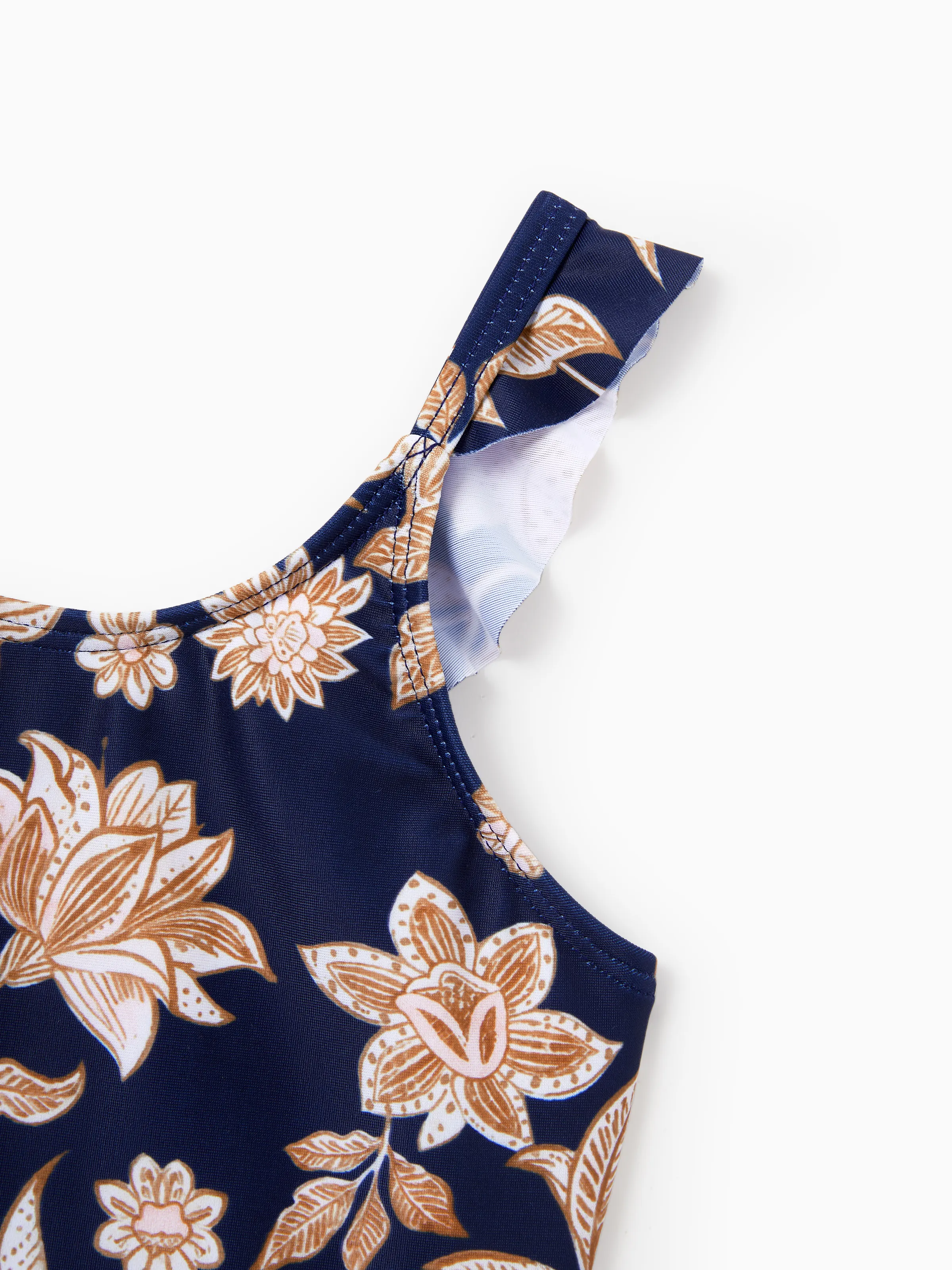 Family Matching Floral Print Swimsuits 2-in-1 One-Piece Swimsuit & Swim Trunks  Deep Blue - Image 10