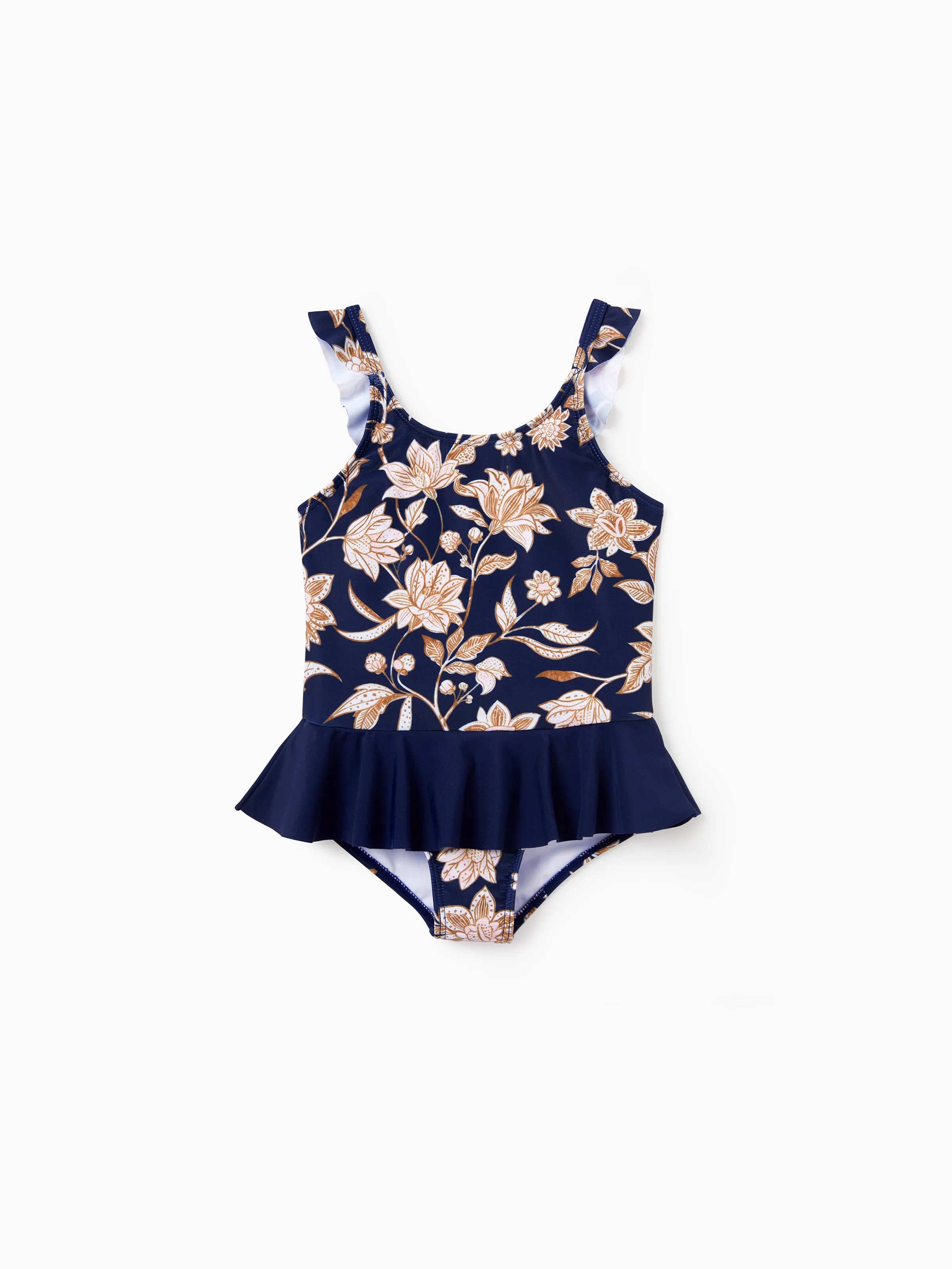 Family Matching Floral Print Swimsuits 2-in-1 One-Piece Swimsuit & Swim Trunks  Deep Blue - Image 8