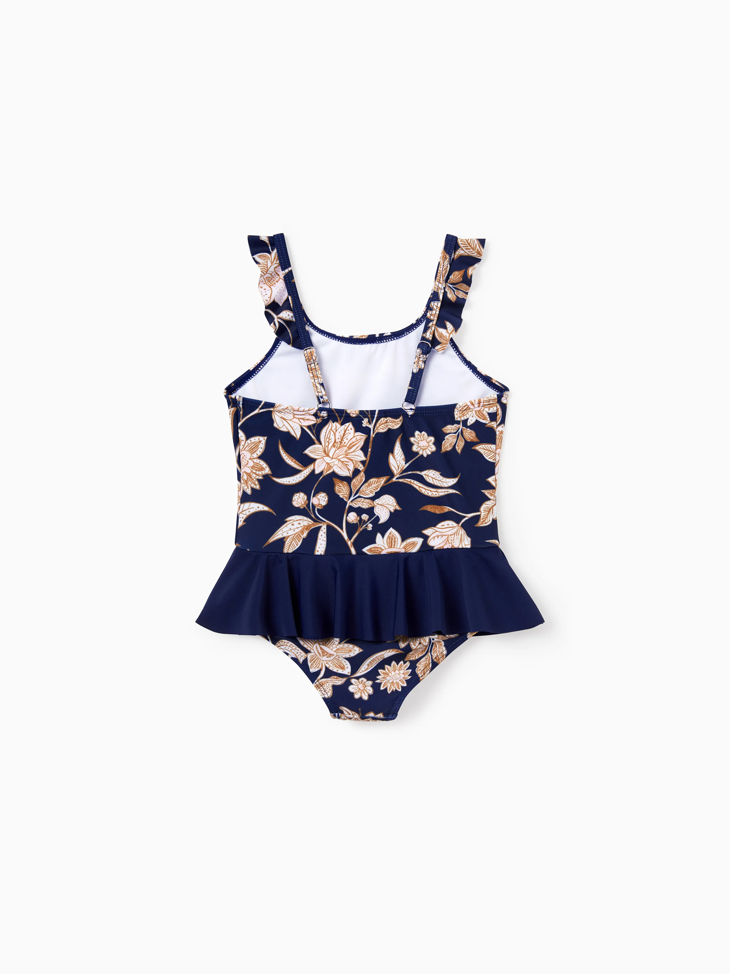 Family Matching Floral Print Swimsuits 2-in-1 One-Piece Swimsuit & Swim Trunks  Deep Blue - Image 9