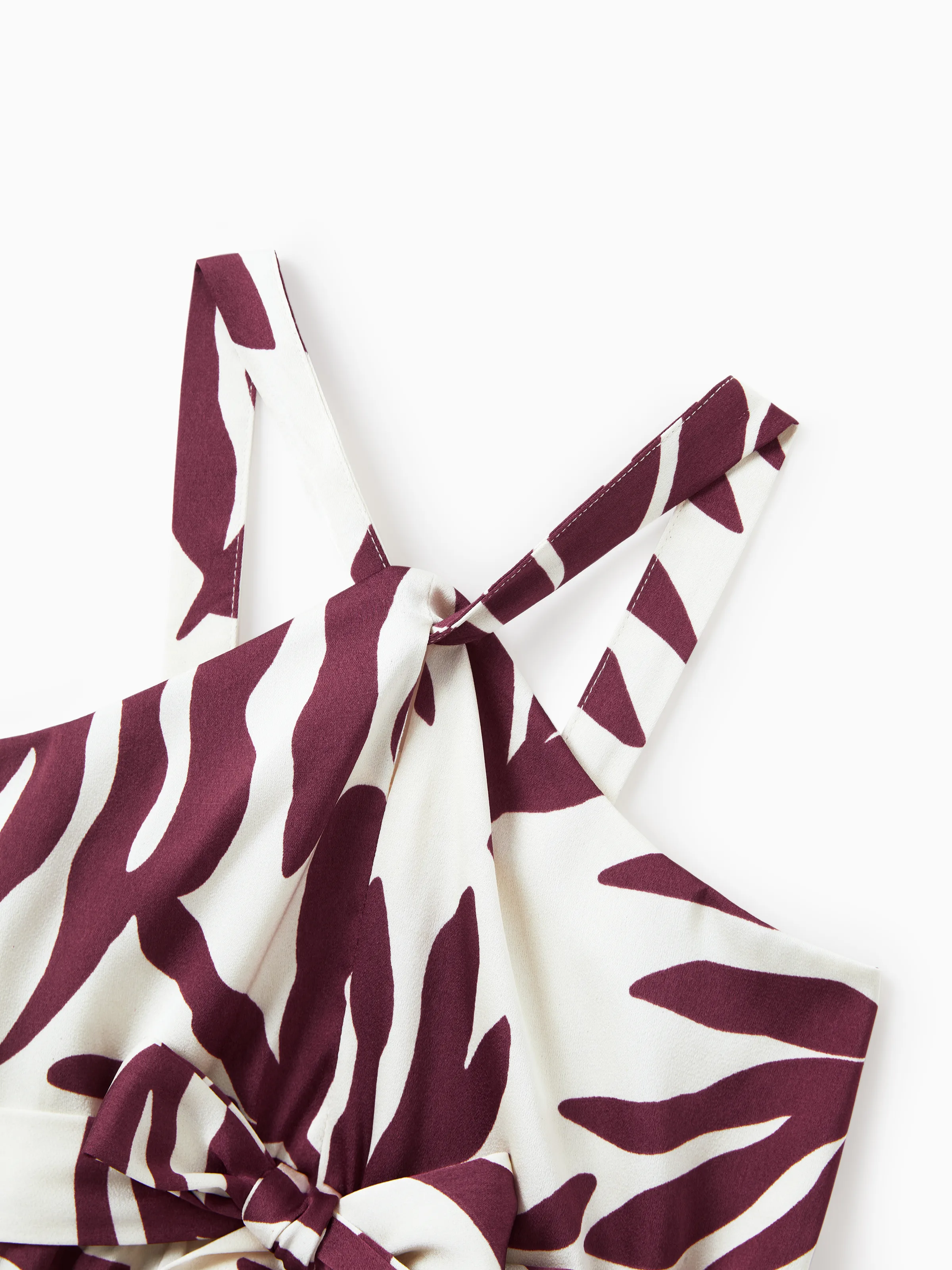Family Matching Outfits Red Leaf Print Shirts and Strap Belted Dress for Hawaii/Cruise/Resort/Casual Wear White - Image 10