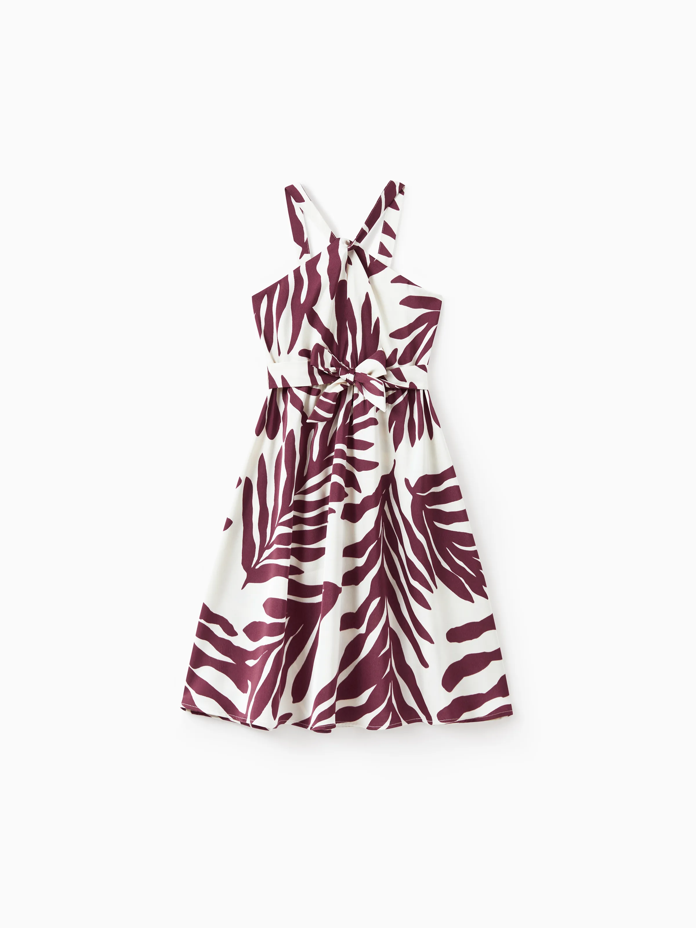 Family Matching Outfits Red Leaf Print Shirts and Strap Belted Dress for Hawaii/Cruise/Resort/Casual Wear White - Image 8