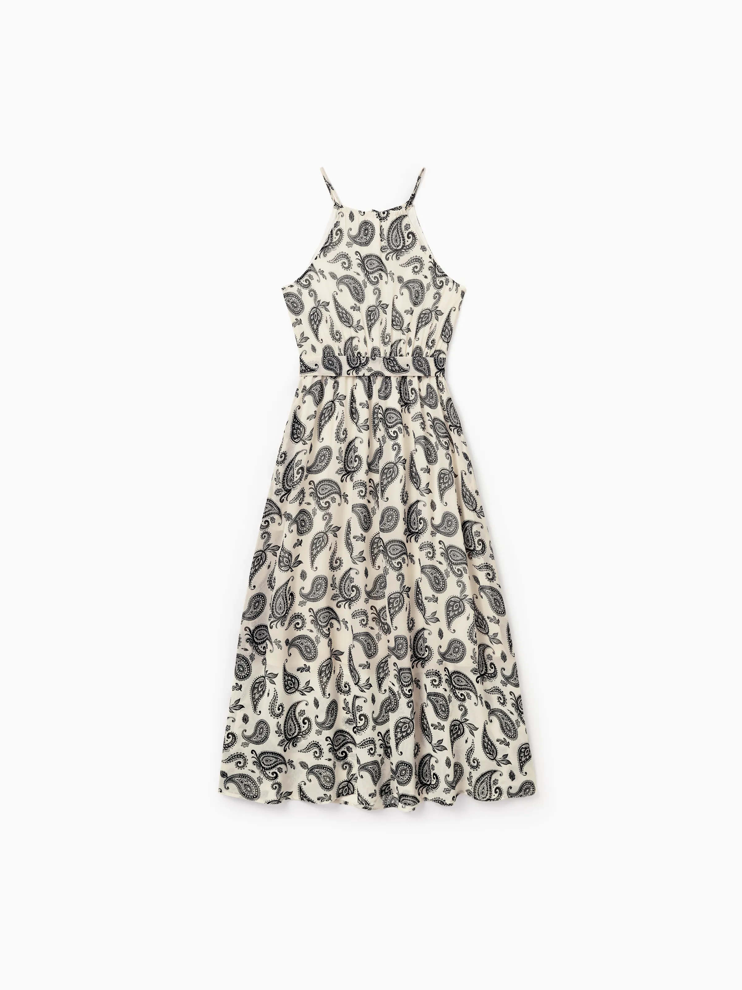 Family Matching Paisley Print Outfits Sleeveless Spaghetti Strap Dress & Cotton T-Shirt for Mom, Dad, & Kids Perfect for Family Outings & Photos
Black - Image 3