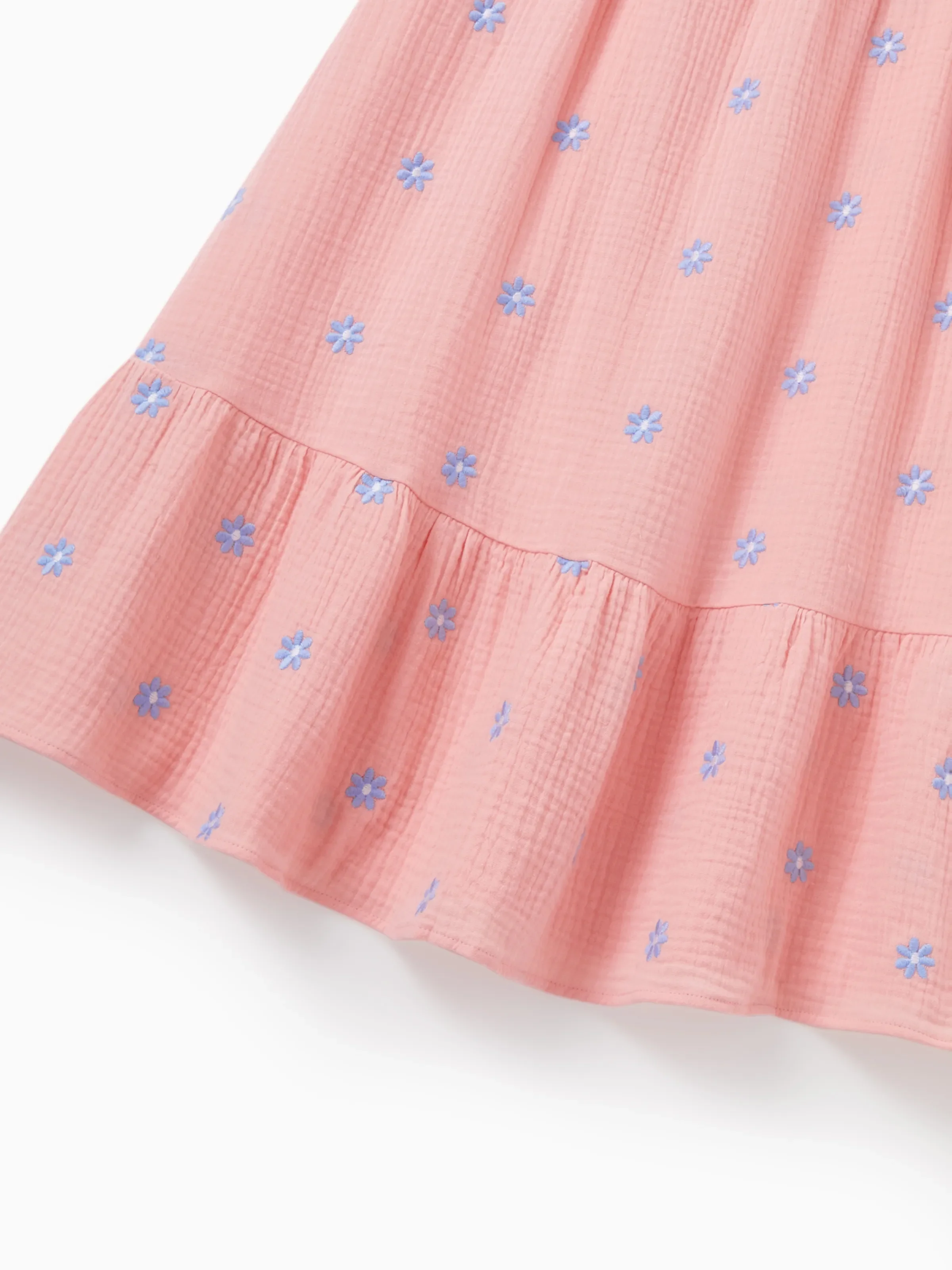 Family Matching Pink Outfits Flower Print Smocked Tie-Back Cotton Dress for Mom & Daughter, Solid Shirts for Dad & Son, Perfect for Summer Family Outings & Photos Mauve Pink - Image 7