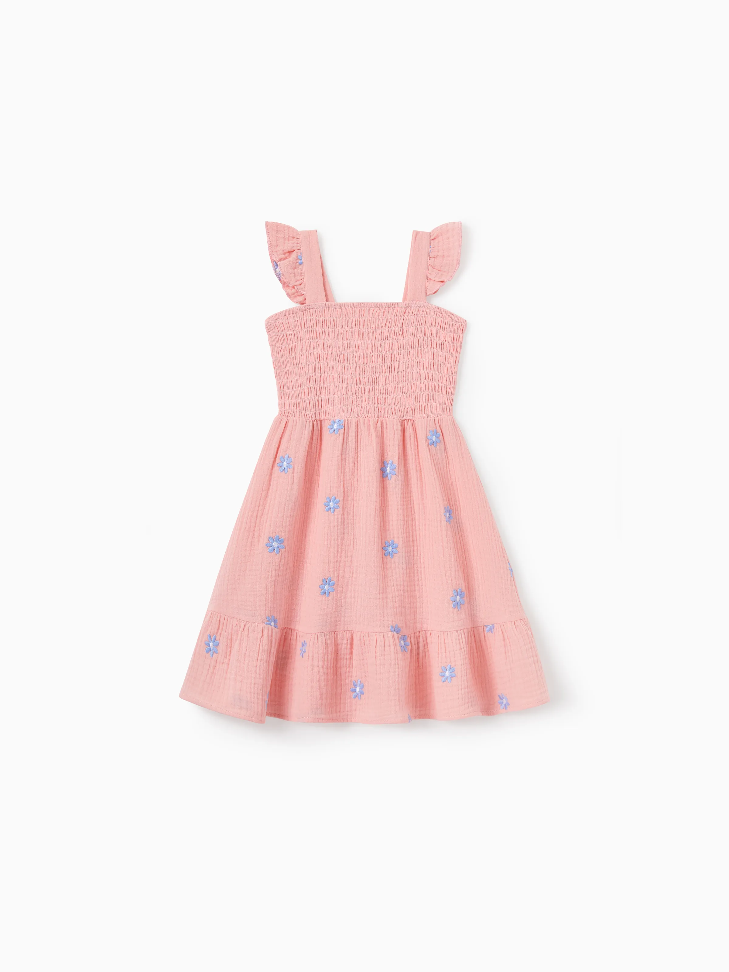 Family Matching Pink Outfits Flower Print Smocked Tie-Back Cotton Dress for Mom & Daughter, Solid Shirts for Dad & Son, Perfect for Summer Family Outings & Photos Mauve Pink - Image 8