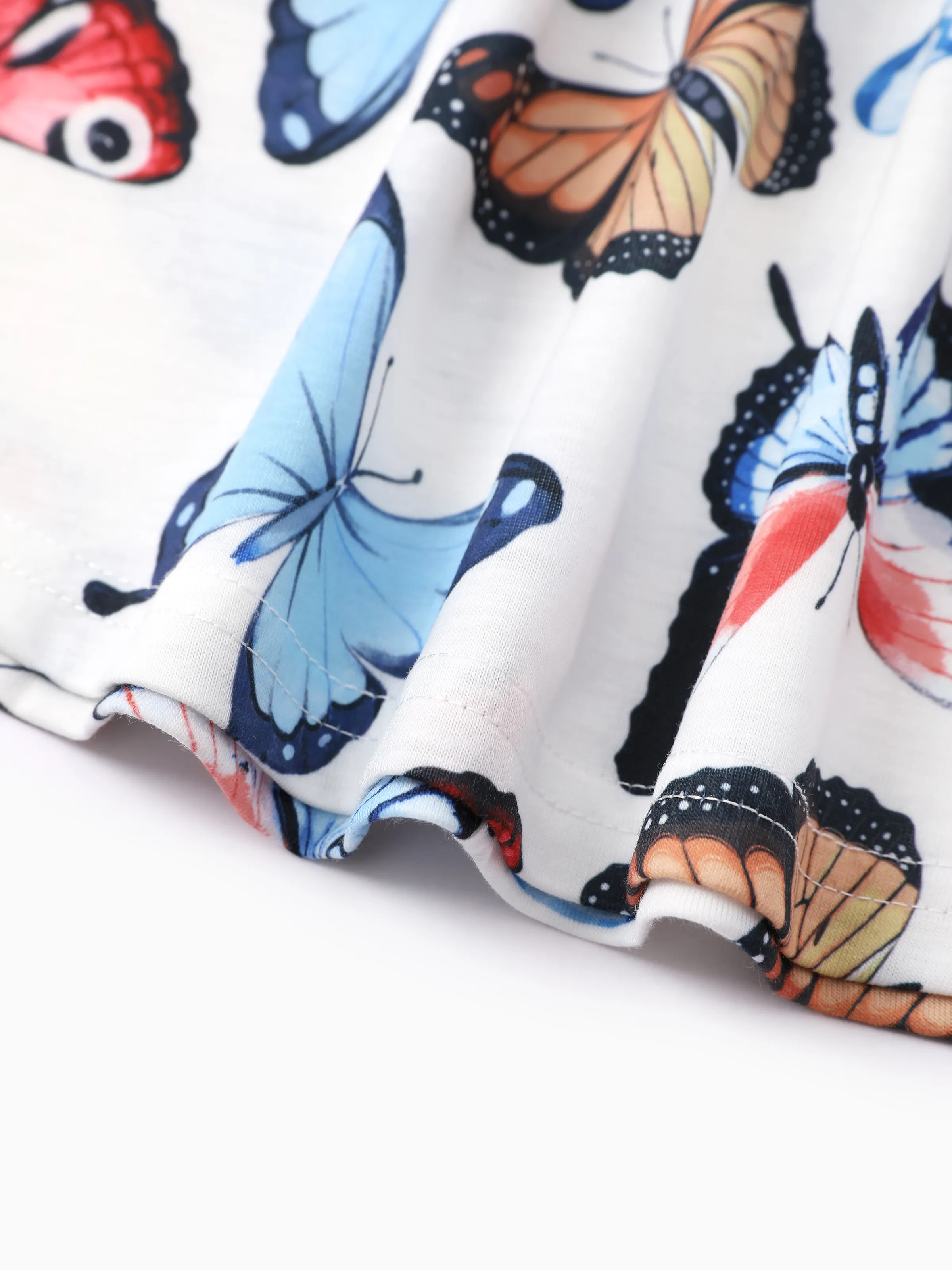 Family Matching Sets Butterfly Soft Casual Tee & Below Knee Dresses with Belted Design Blue Light Blue - Image 10