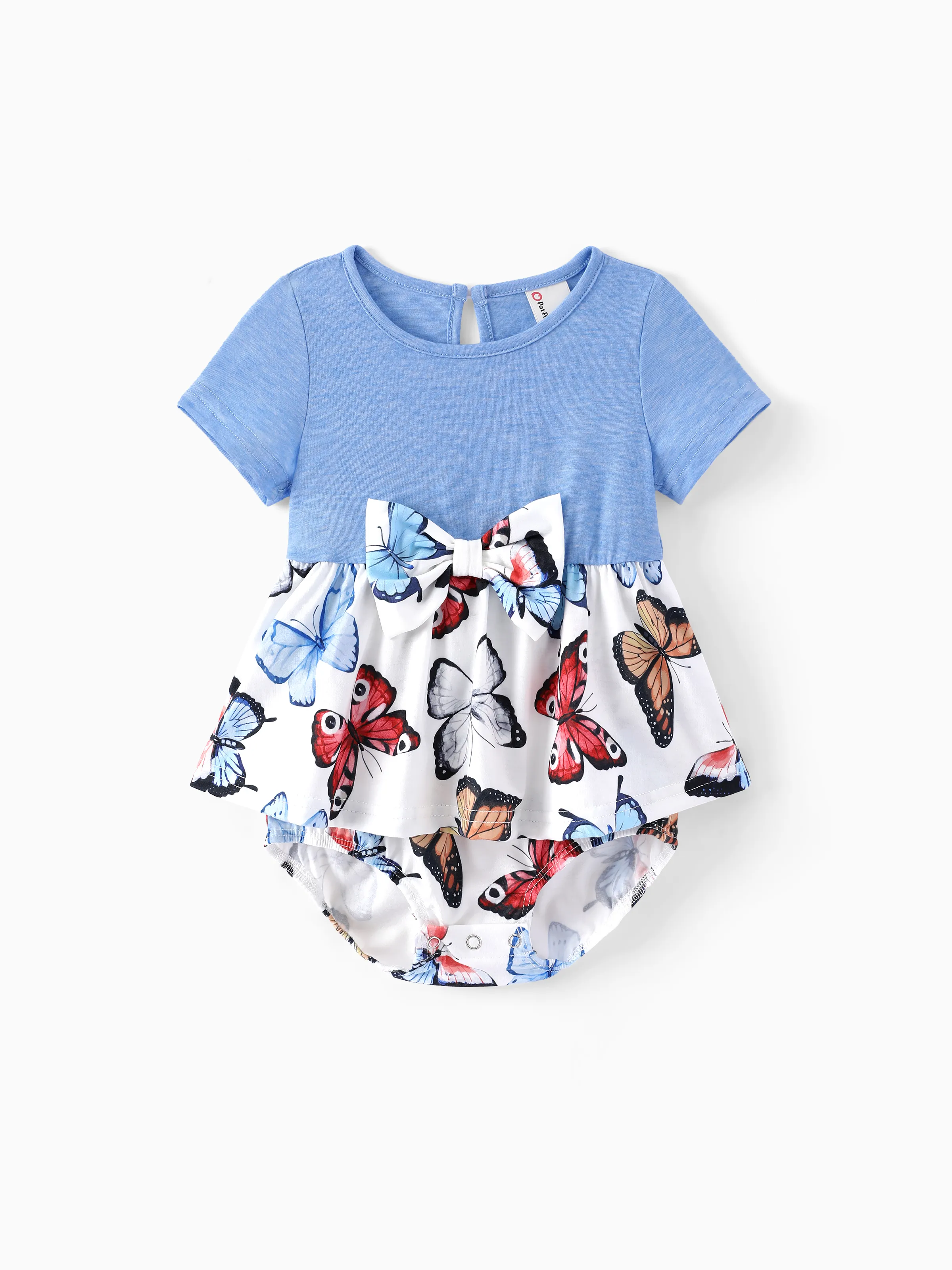 Family Matching Sets Butterfly Soft Casual Tee & Below Knee Dresses with Belted Design Blue Light Blue - Image 11