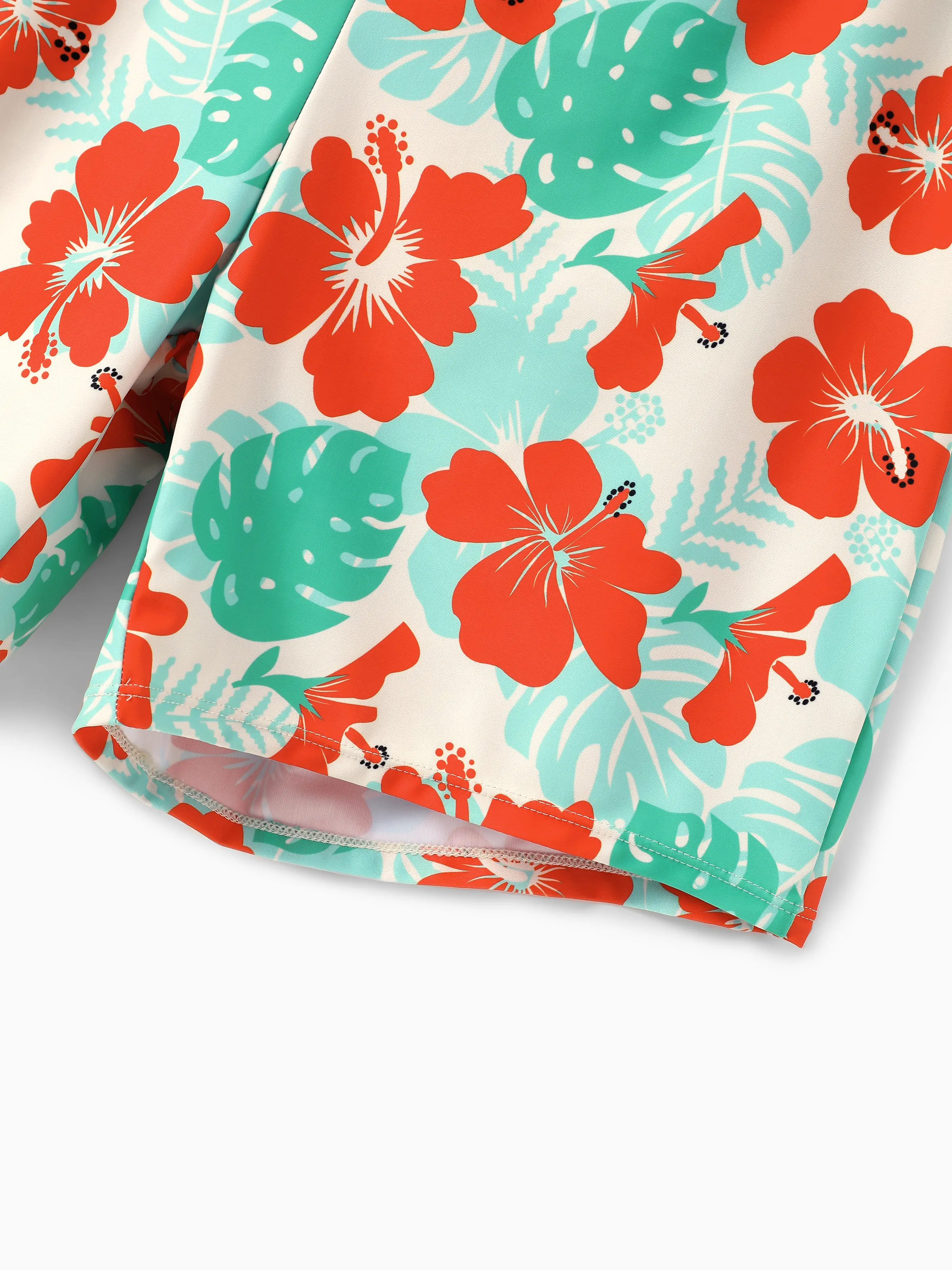 Family Matching Tropical Floral Print Swim Trunk or Ruffle Trim Bikini with Optional Beach Cover-Up Dress Orange - Image 24