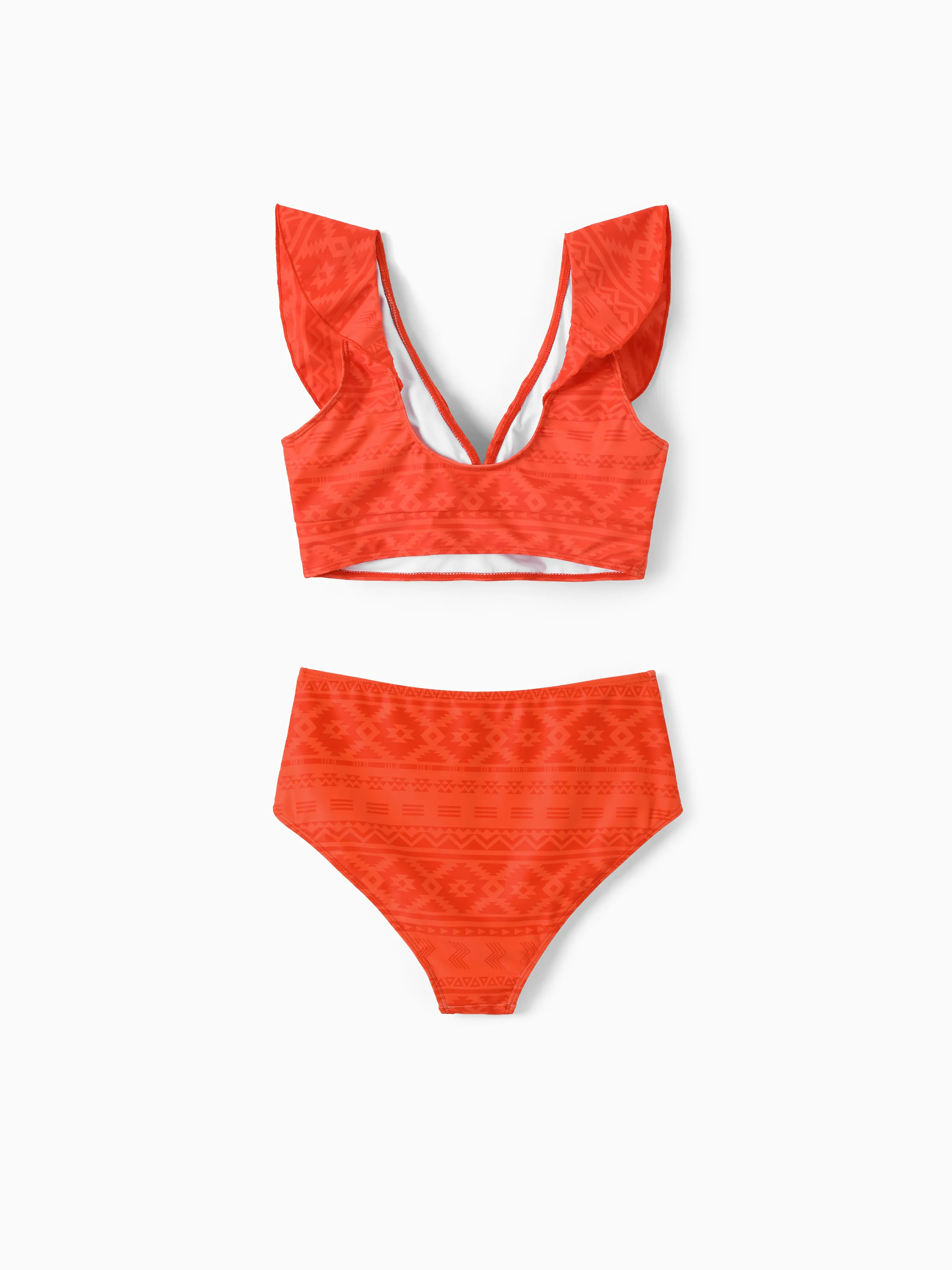 Family Matching Tropical Floral Print Swim Trunk or Ruffle Trim Bikini with Optional Beach Cover-Up Dress Orange - Image 3