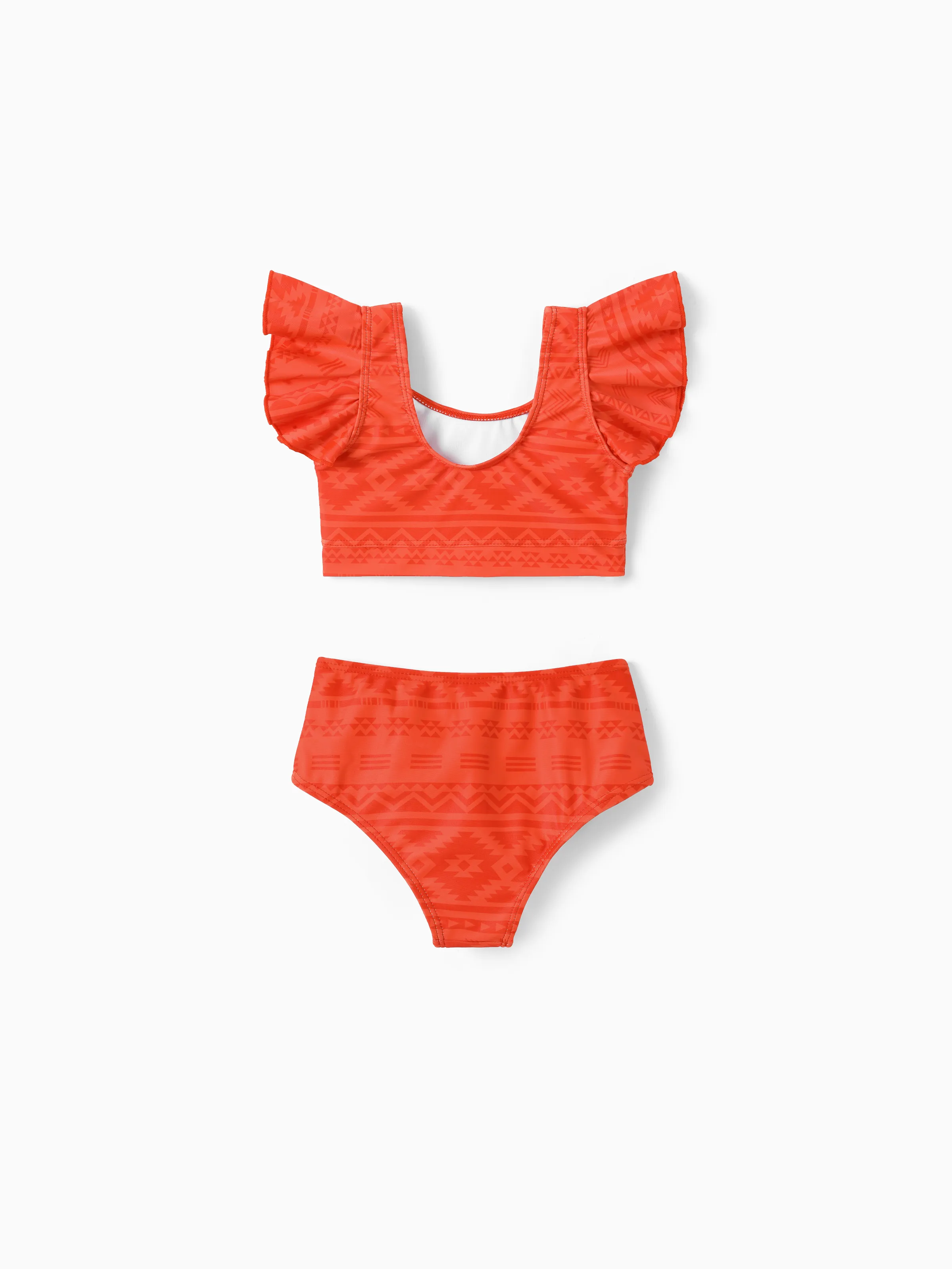 Family Matching Tropical Floral Print Swim Trunk or Ruffle Trim Bikini with Optional Beach Cover-Up Dress Orange - Image 7