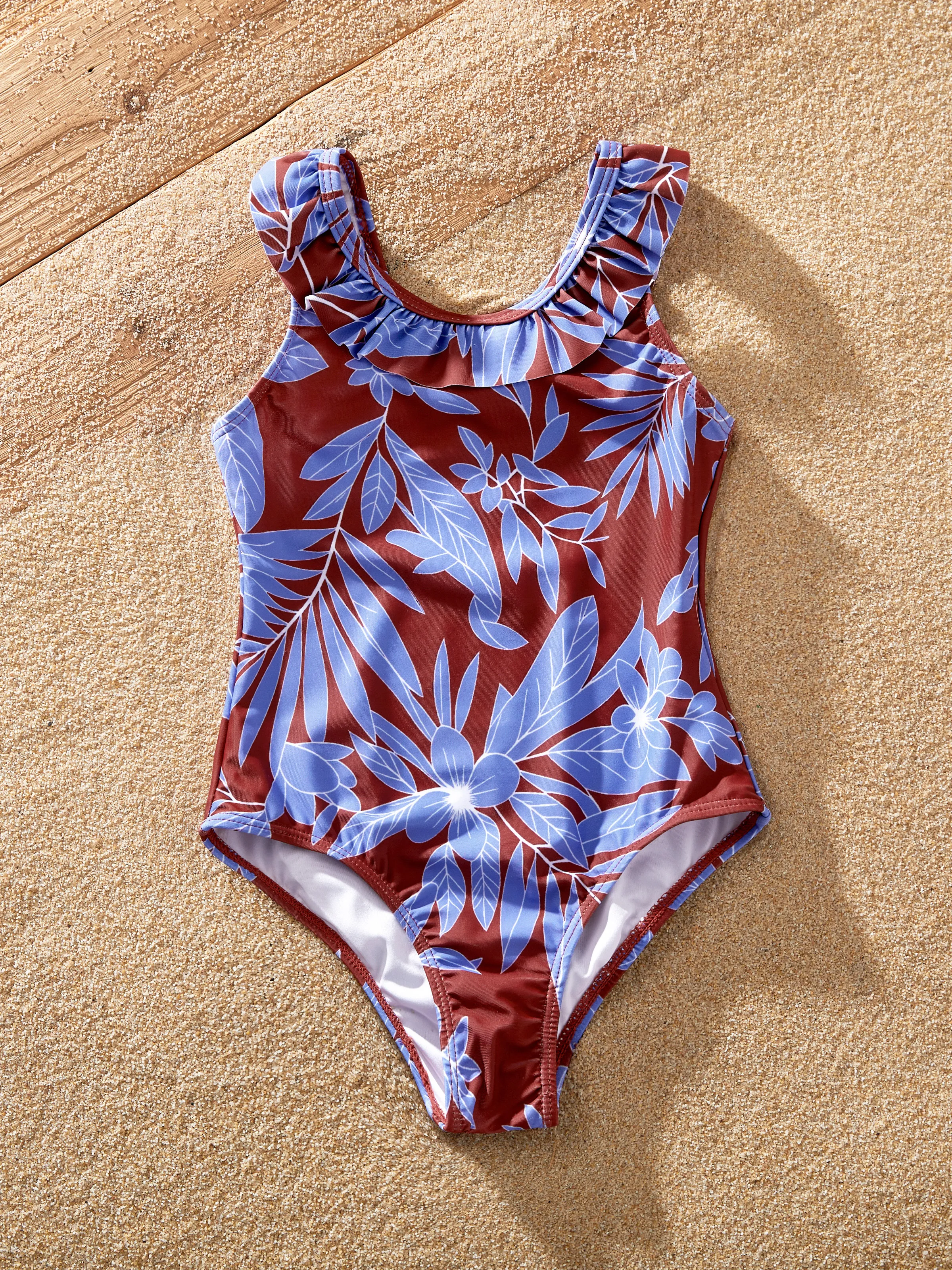 Family Matching Tropical Leaf Print Swimsuits Cutout One-Piece & Swim Trunks Set Multi-color - Image 9