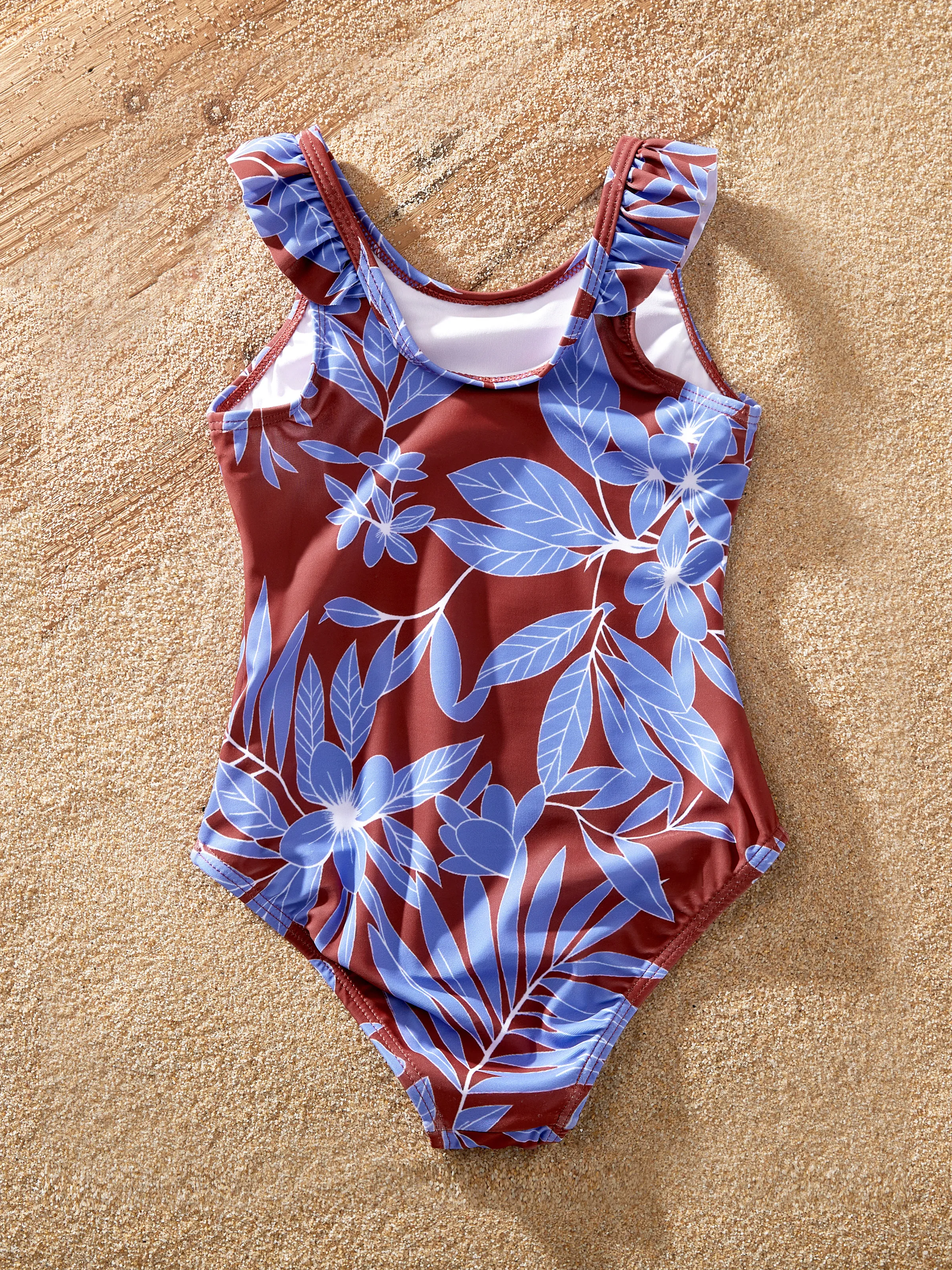 Mommy and me Tropical Leaf Print Swimsuits Cutout One-Piece & Swim Trunks Set Blue - Image 11