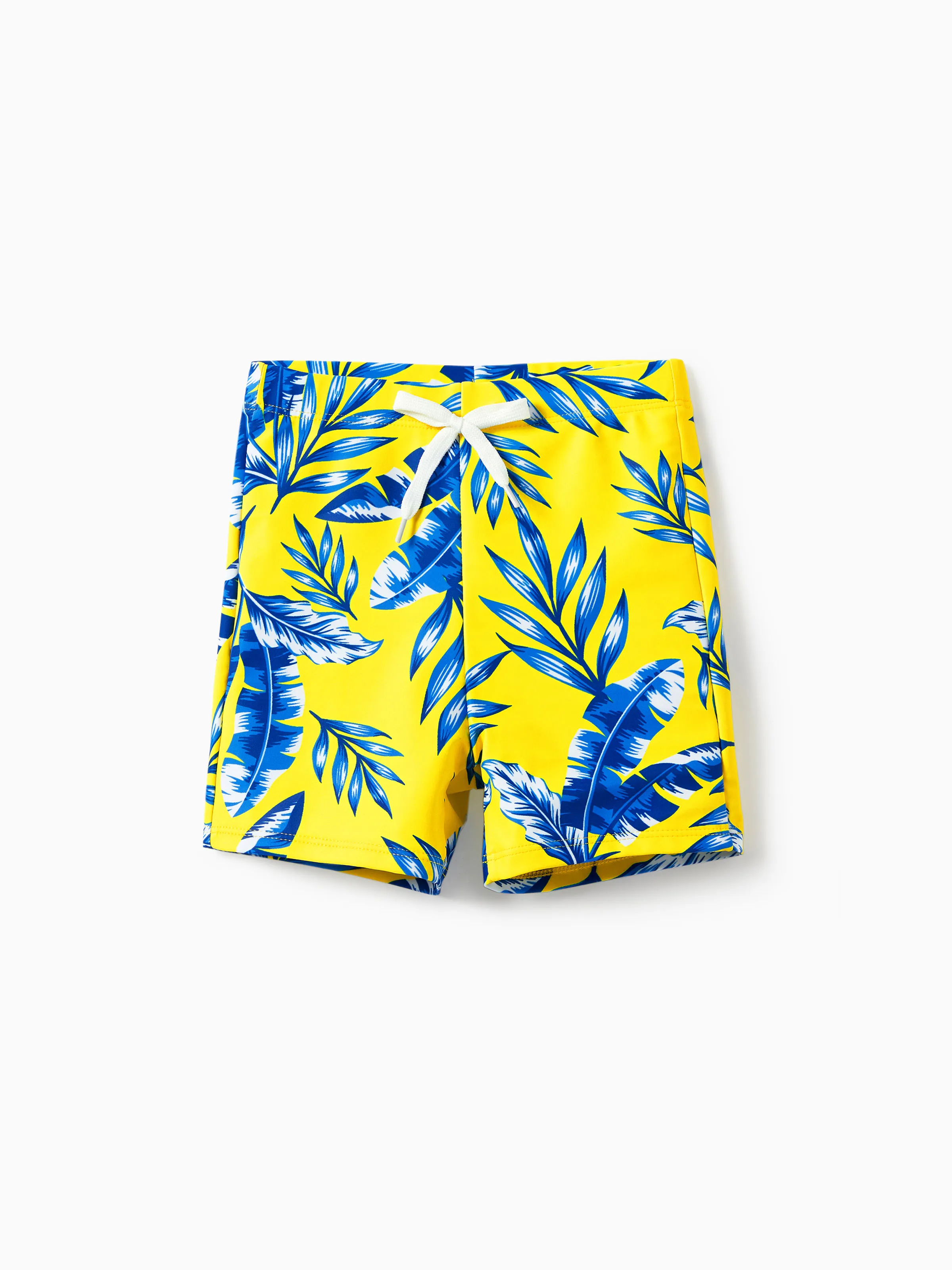 Family Matching Yellow Leaf Print Swim Trunks or Ruched Flutter Sleeve Bikini with Optional Swim Cover Up Yellow - Image 17