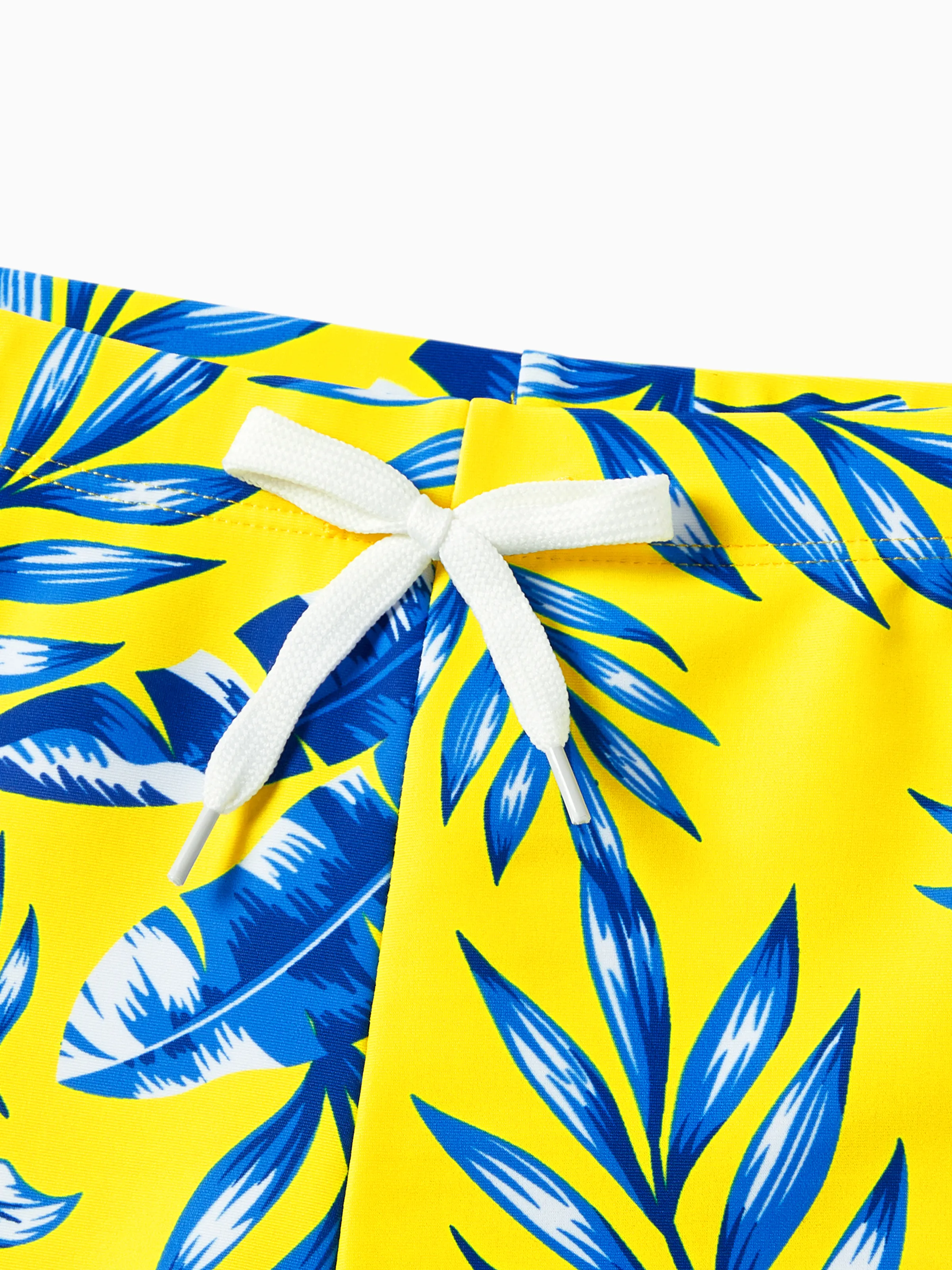 Family Matching Yellow Leaf Print Swim Trunks or Ruched Flutter Sleeve Bikini with Optional Swim Cover Up Yellow - Image 19
