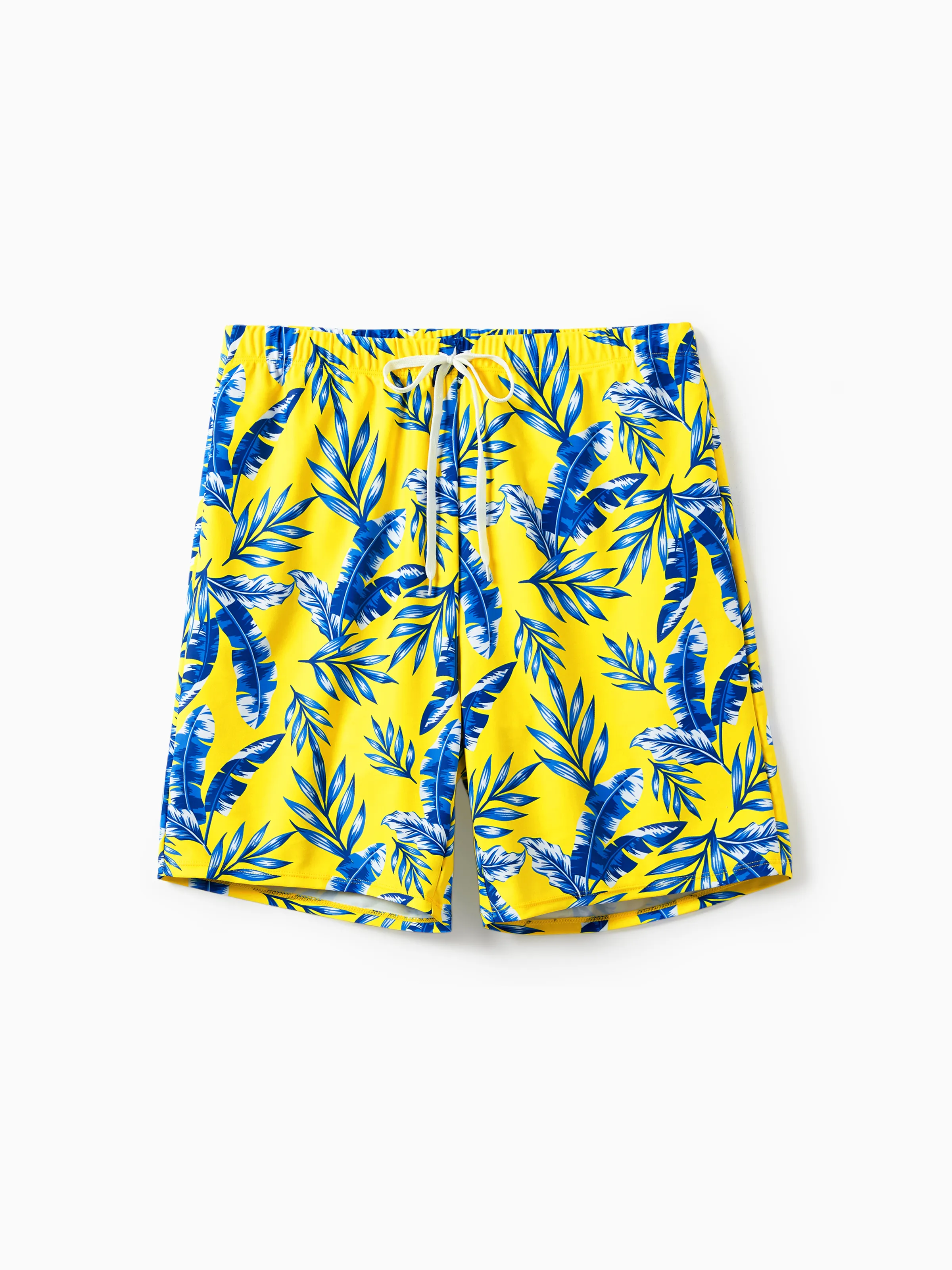 Family Matching Yellow Leaf Print Swim Trunks or Ruched Flutter Sleeve Bikini with Optional Swim Cover Up Yellow - Image 22