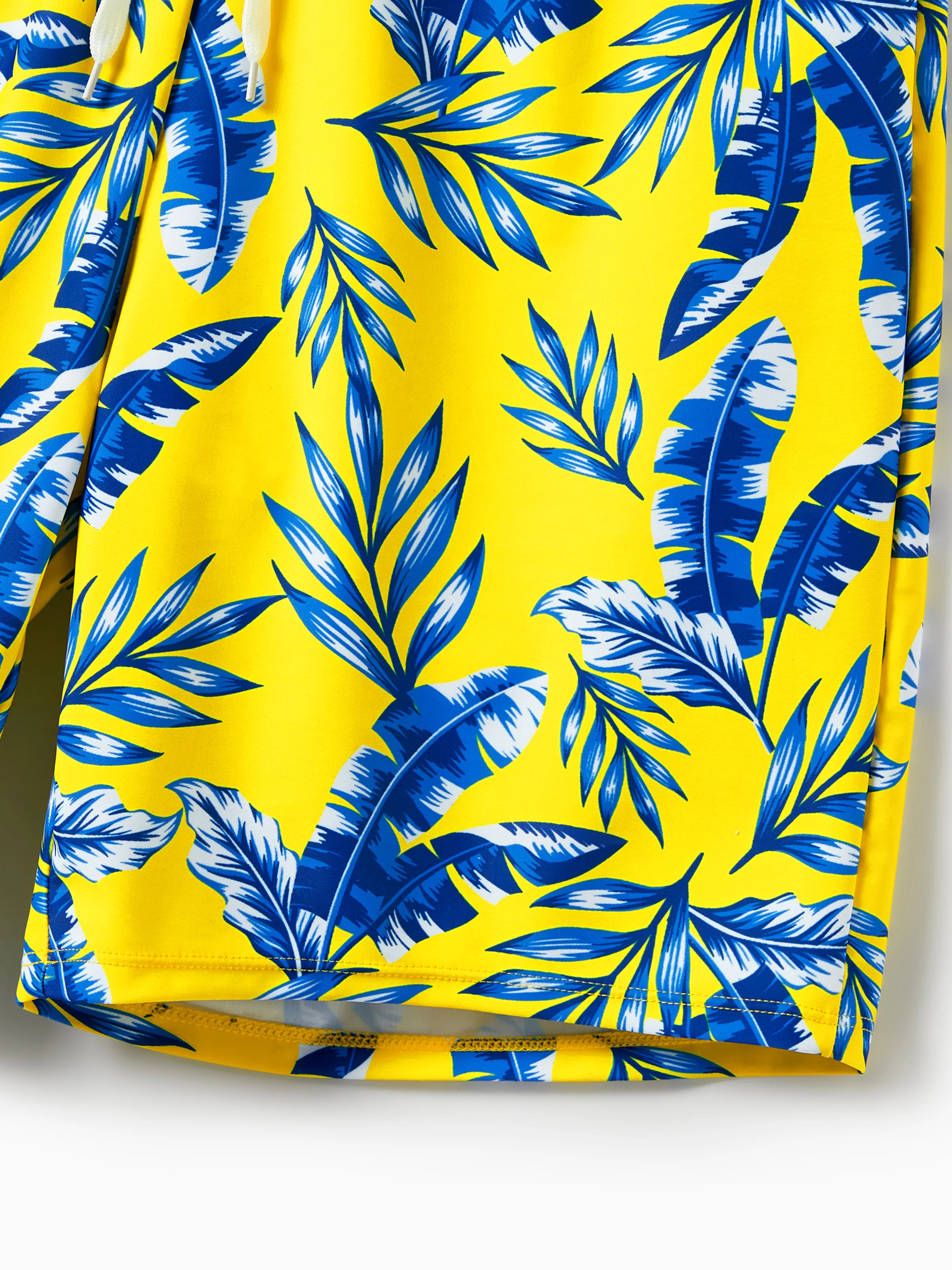 Family Matching Yellow Leaf Print Swim Trunks or Ruched Flutter Sleeve Bikini with Optional Swim Cover Up Yellow - Image 24