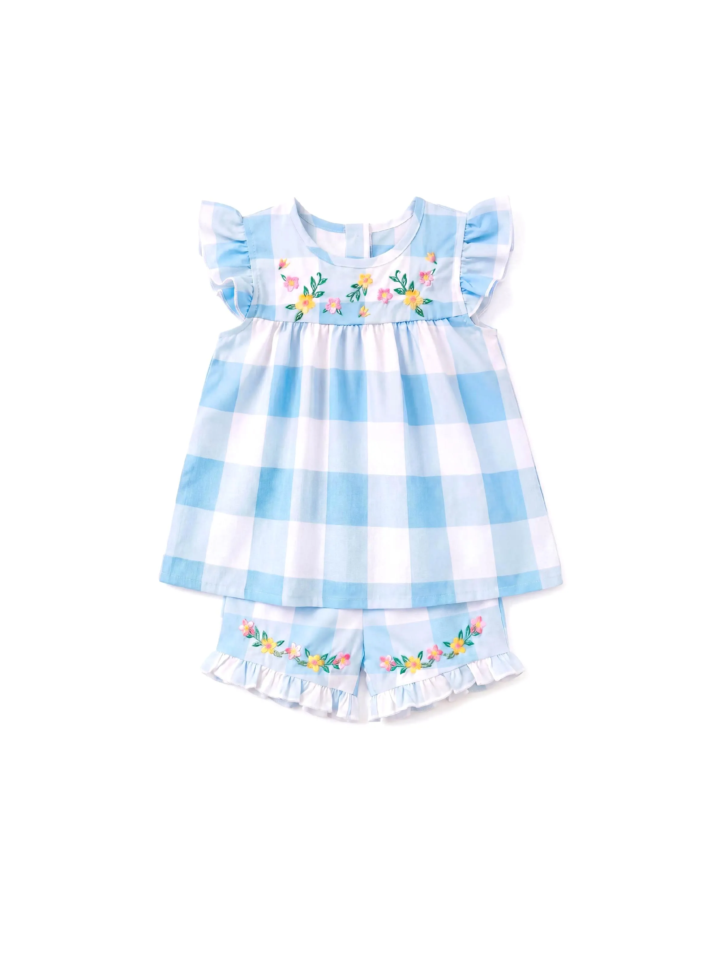 Fresh Market Baby Girl Gingham Floral Top & Shorts Set Light Blue