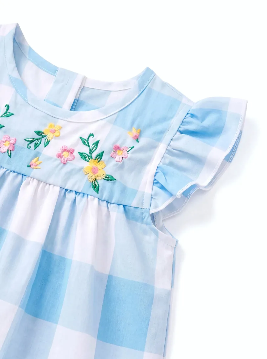 Fresh Market Baby Girl Gingham Floral Top & Shorts Set Light Blue - Image 5