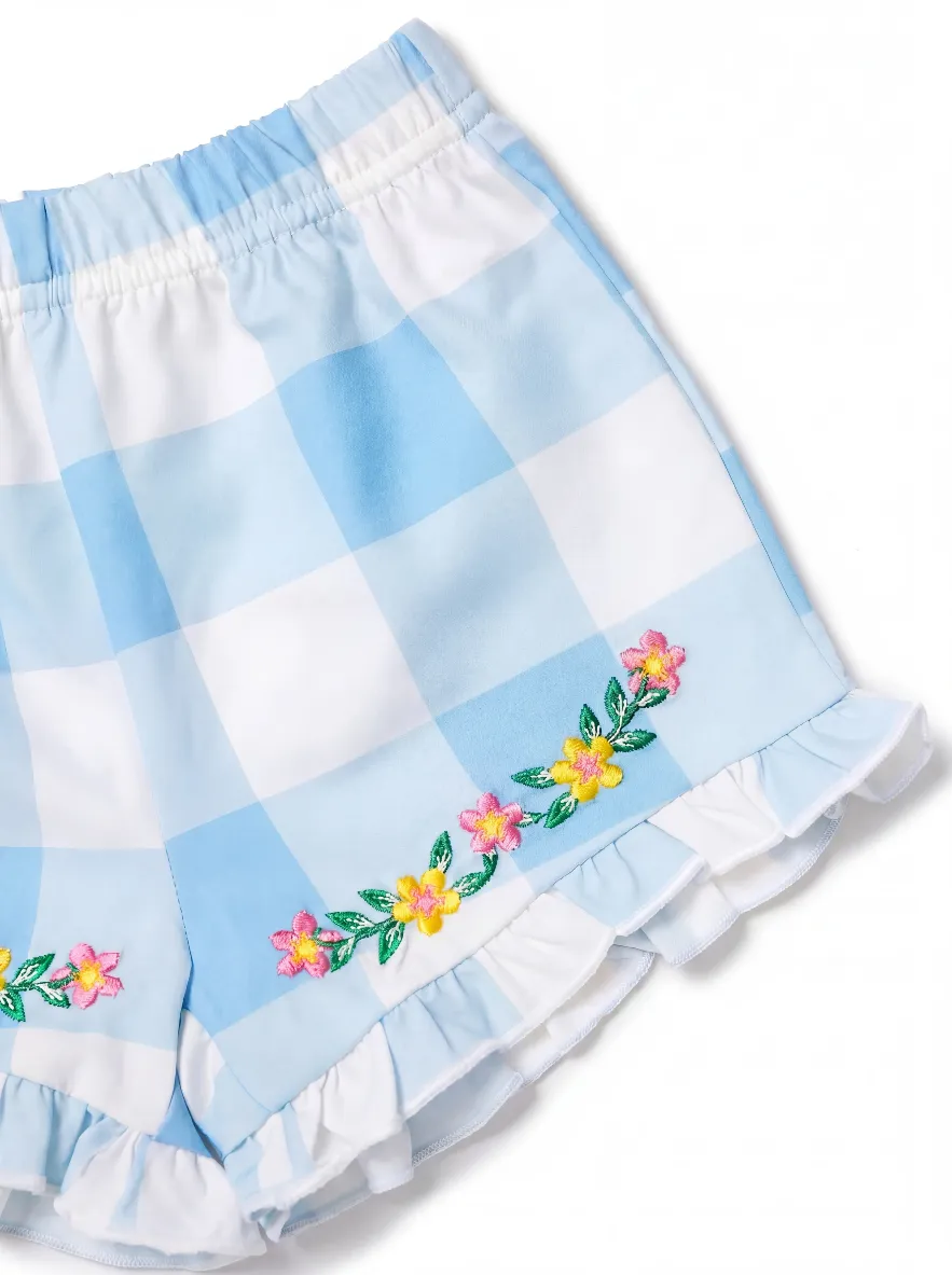 Fresh Market Baby Girl Gingham Floral Top & Shorts Set Light Blue - Image 6