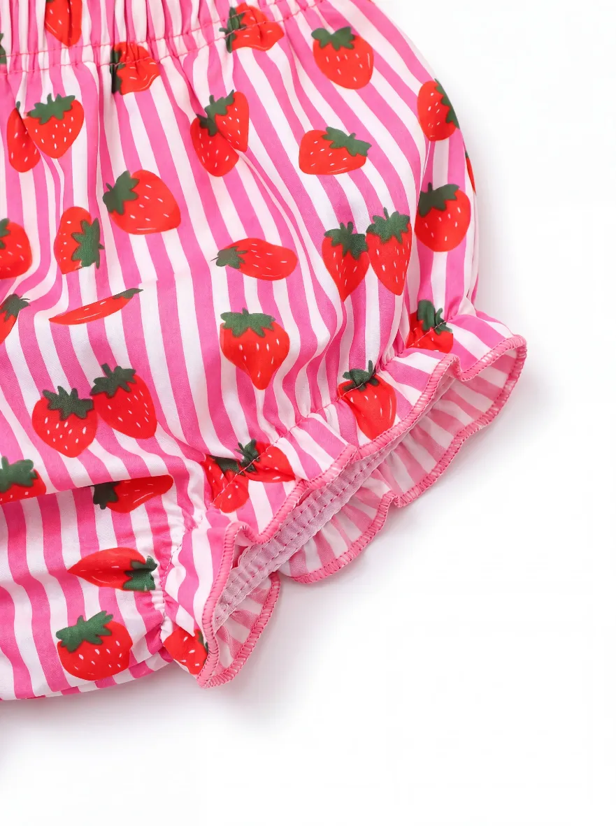 Fresh Market Baby Girl Strawberry Top & Bloomer Set Hot Pink - Image 5