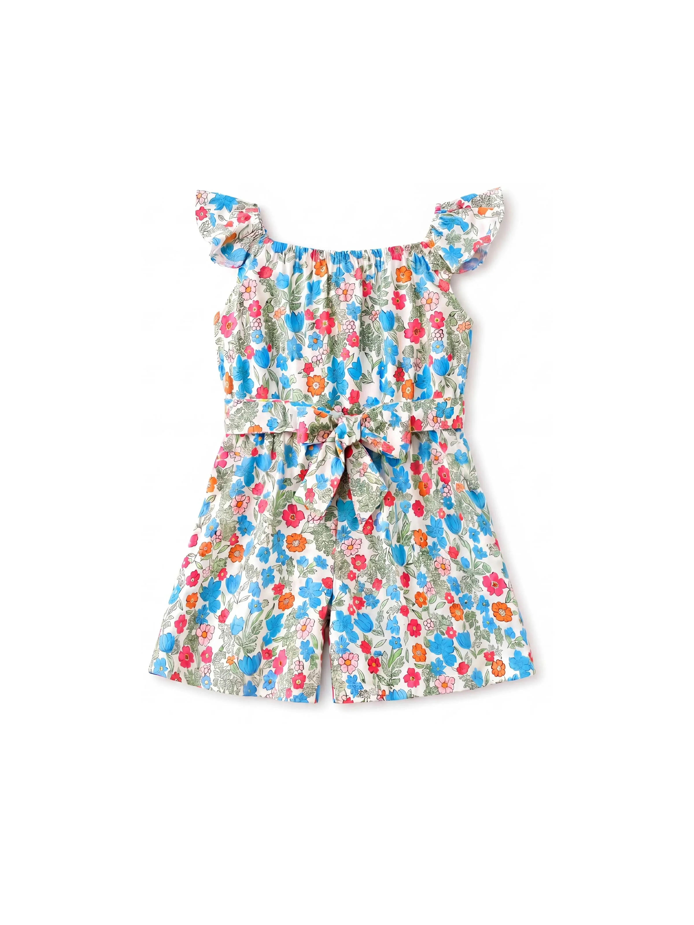 Fresh Market Toddler Girl Floral Bow Romper Blue - Image 2
