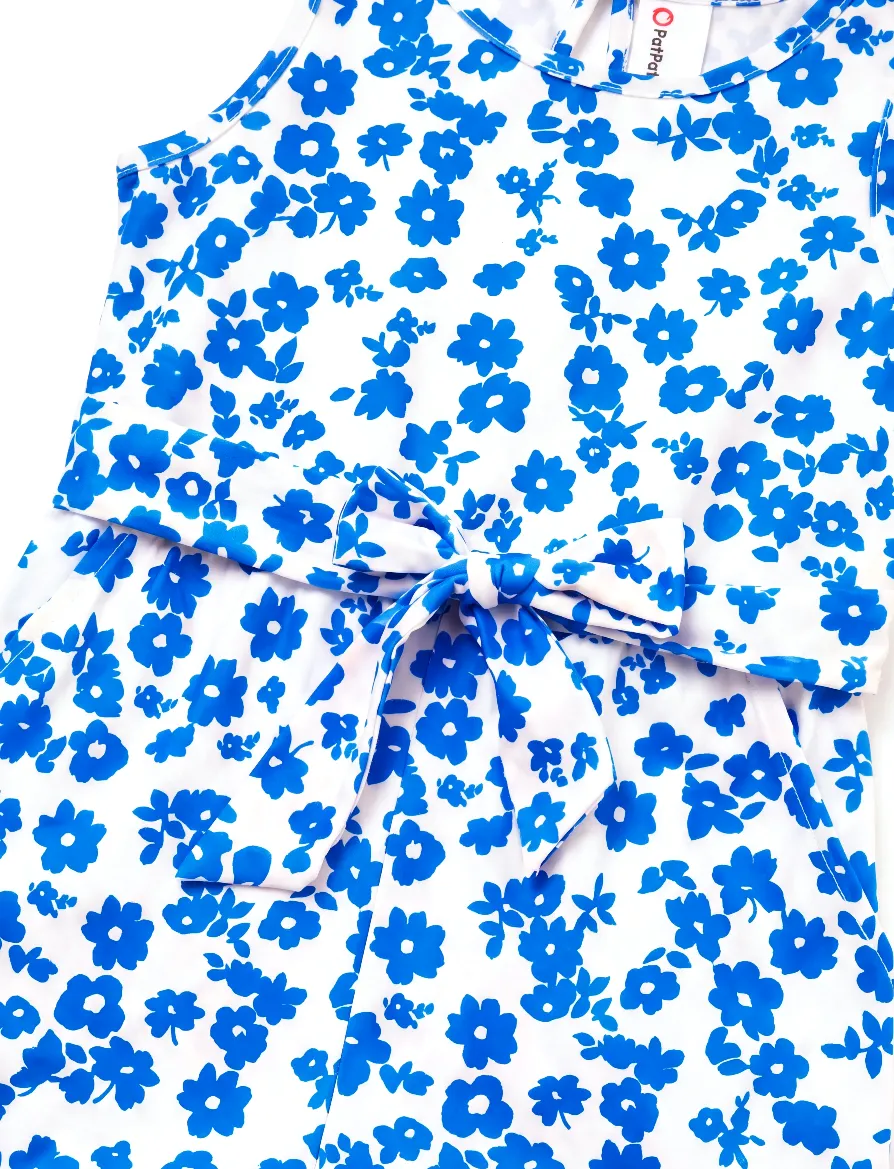 Fresh Market Toddler Girl Floral Bow Tie Romper Blue - Image 5