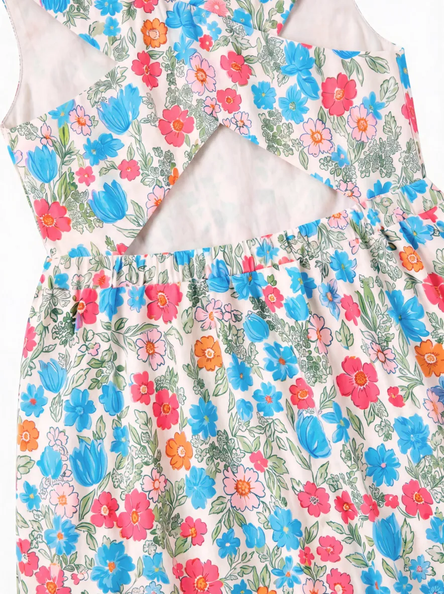 Fresh Market Toddler Girl Floral Print Dress Blue - Image 5