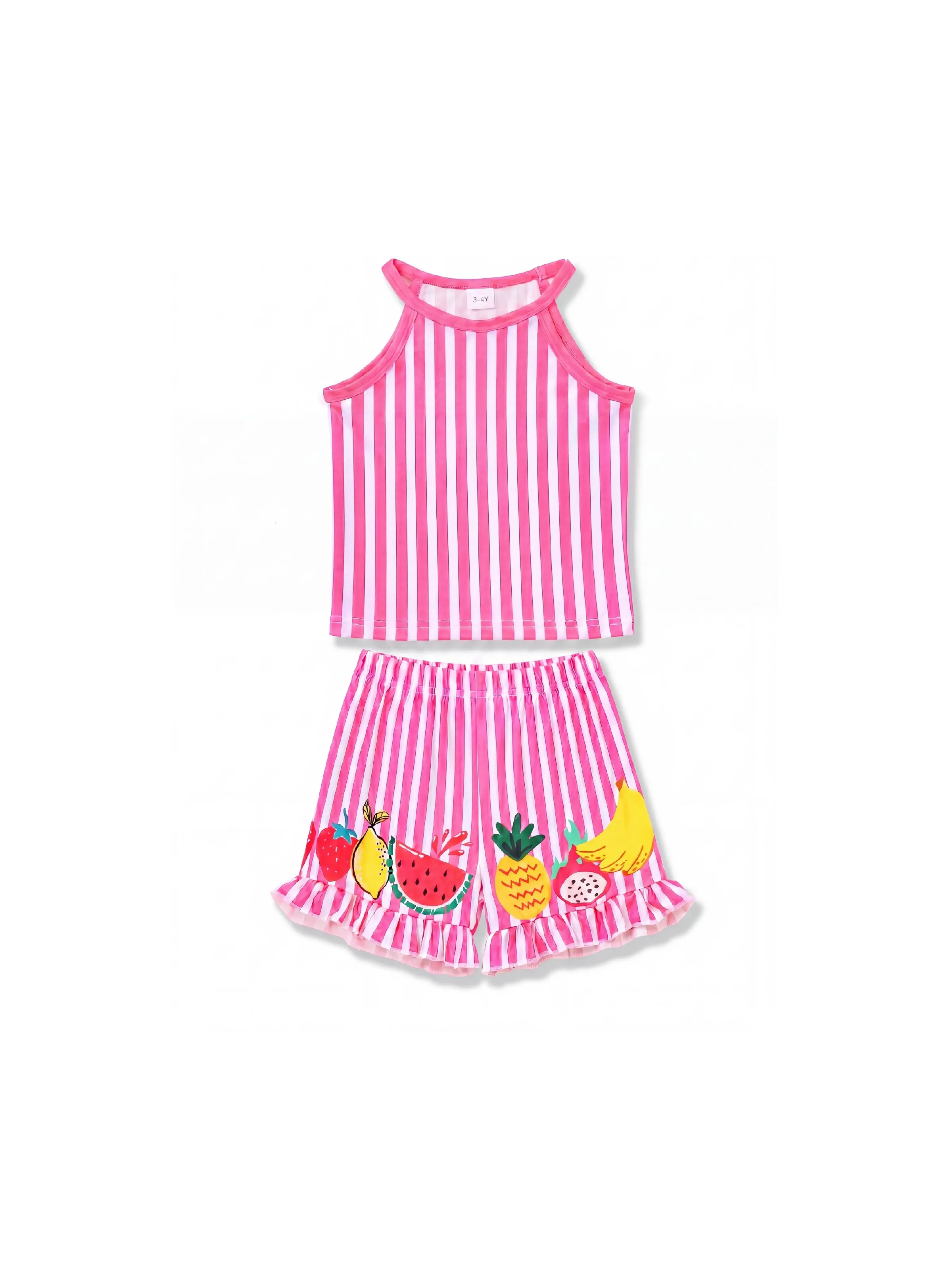 Fresh Market Toddler Girl Fruit Stripe Top & Shorts Set Pink - Image 3