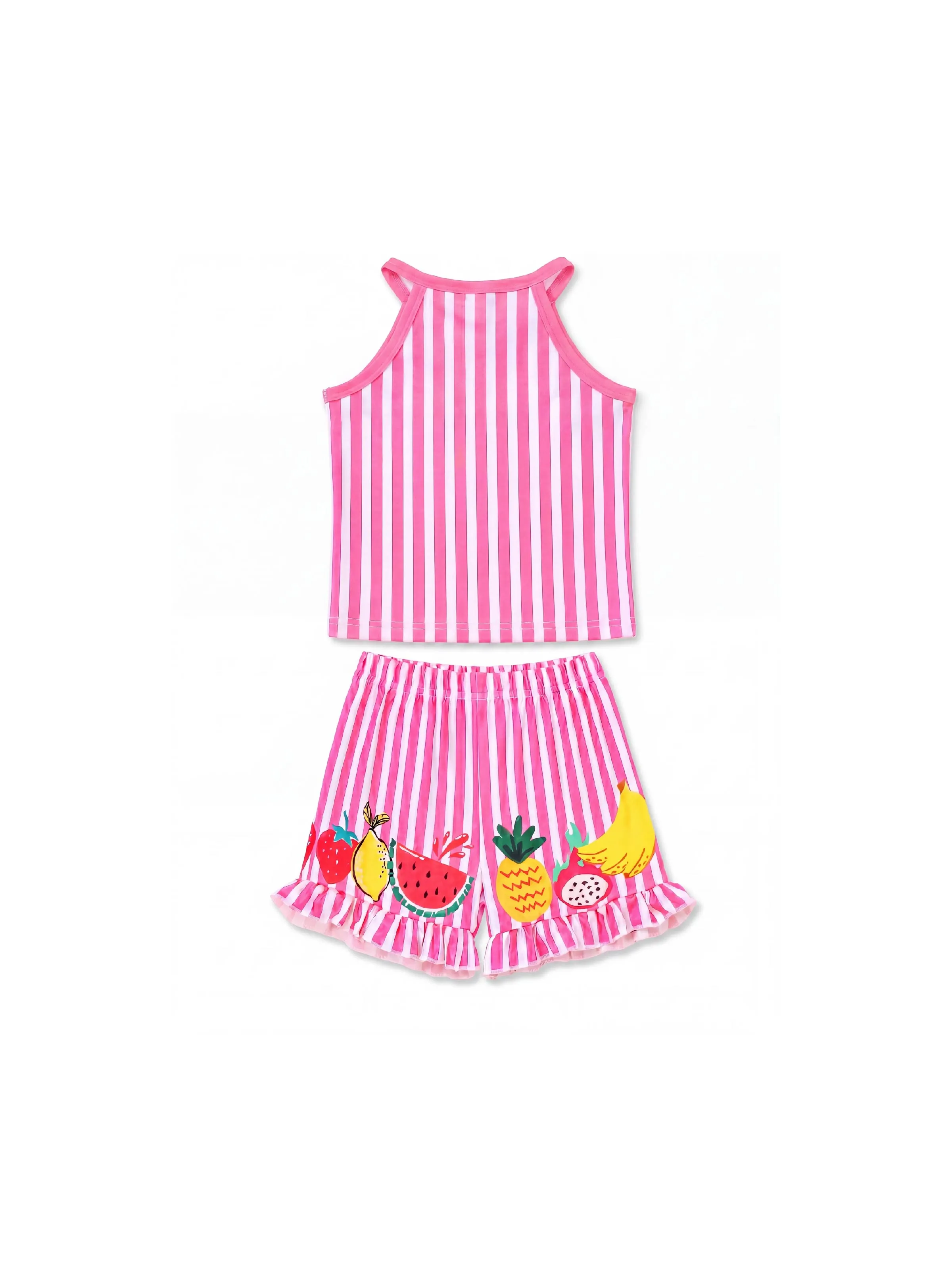 Fresh Market Toddler Girl Fruit Stripe Top & Shorts Set Pink - Image 4