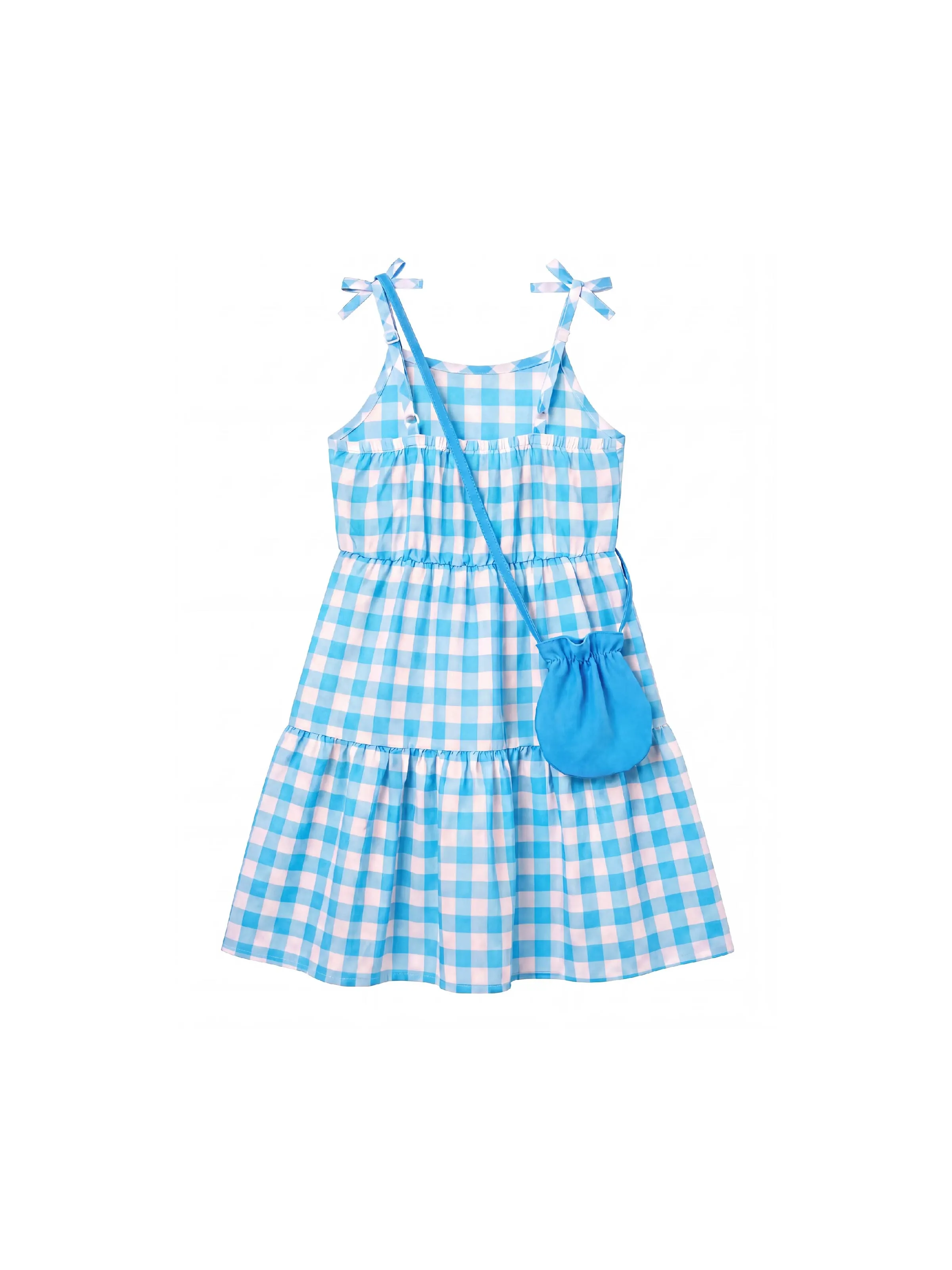 Fresh Market Toddler Girl Checkered Tiered Dress with Bag Blue - Image 3