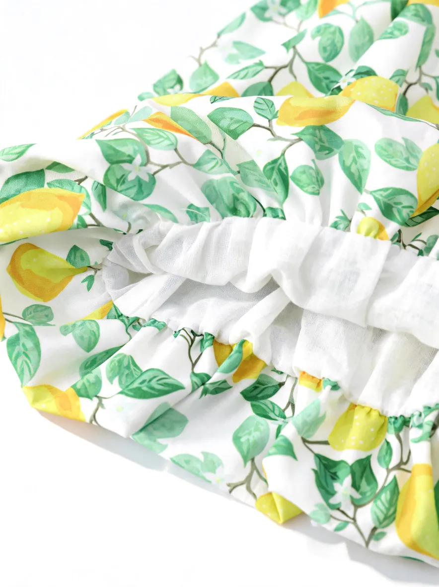 Fresh Market Toddler Girl Lemon Print Dress Yellow+White - Image 4