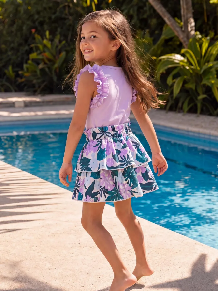 Fresh Market Toddler Girl Tropical Floral Tiered Dress Purple