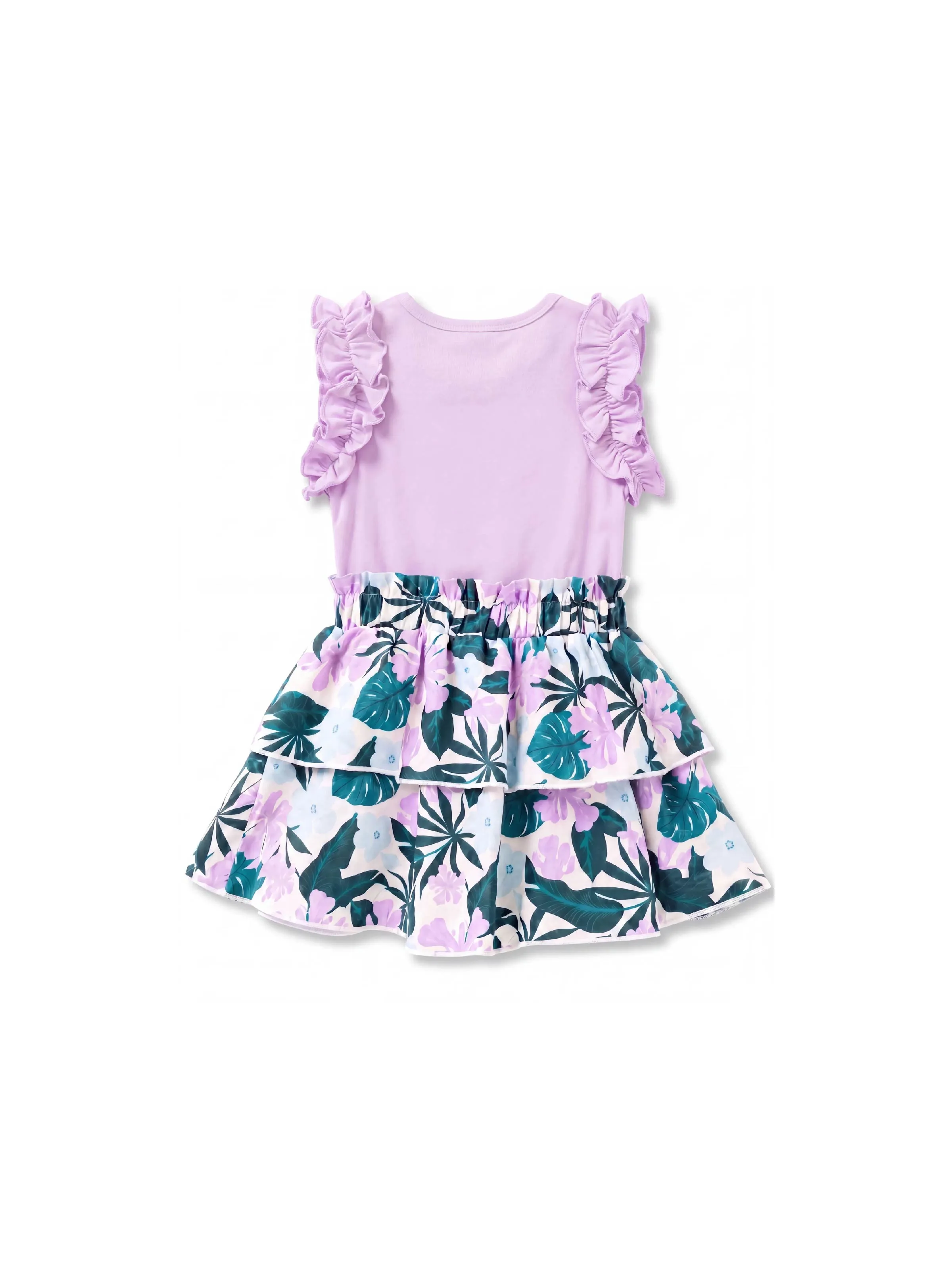Fresh Market Toddler Girl Tropical Floral Tiered Dress Purple - Image 3